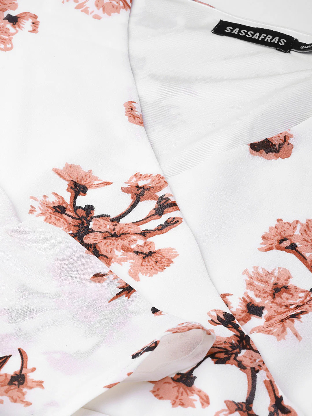 Women White Floral Wrap Tie Dress - Image 5