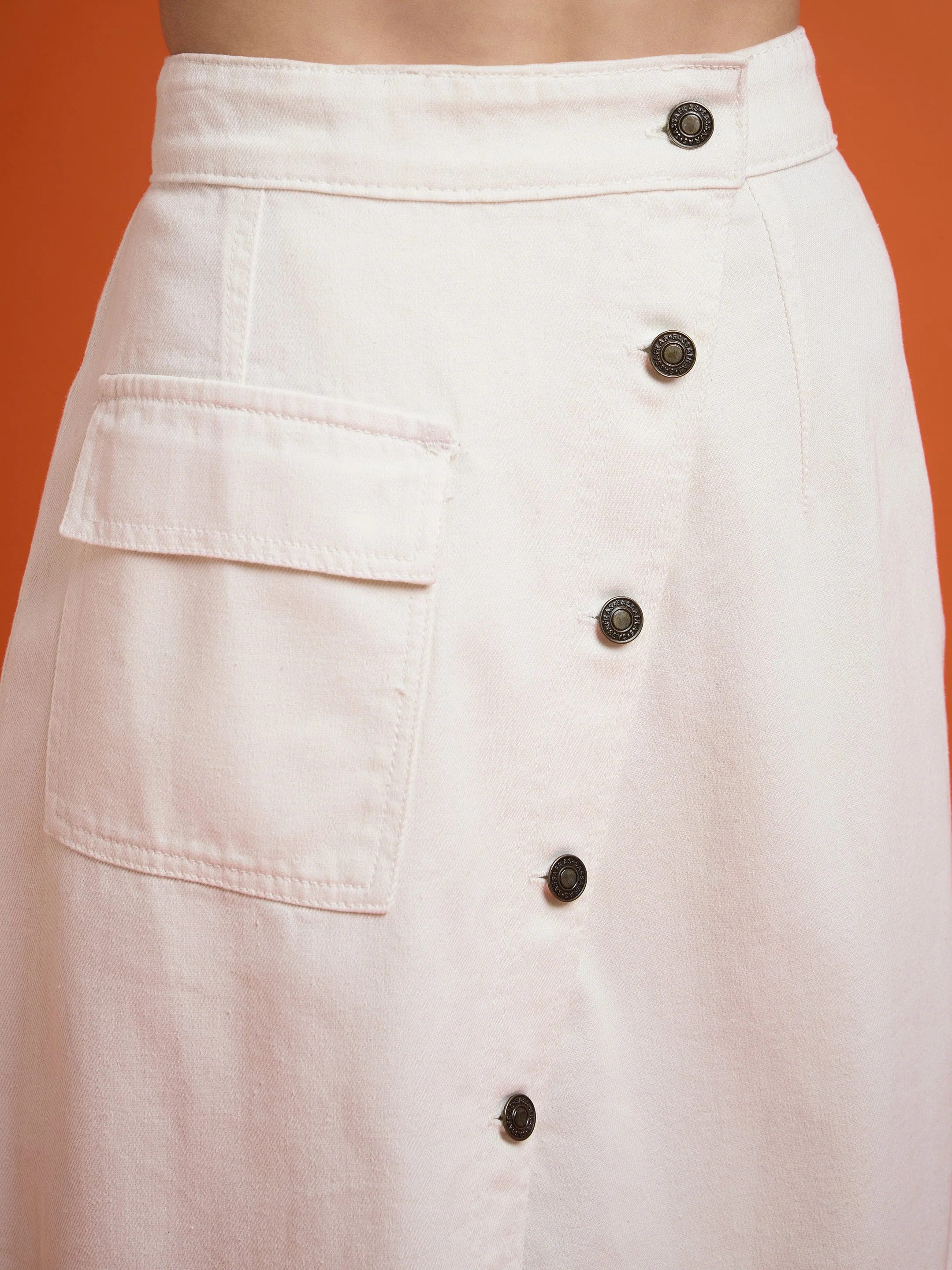 Women White Front Button Wrap Skirt - Image 4
