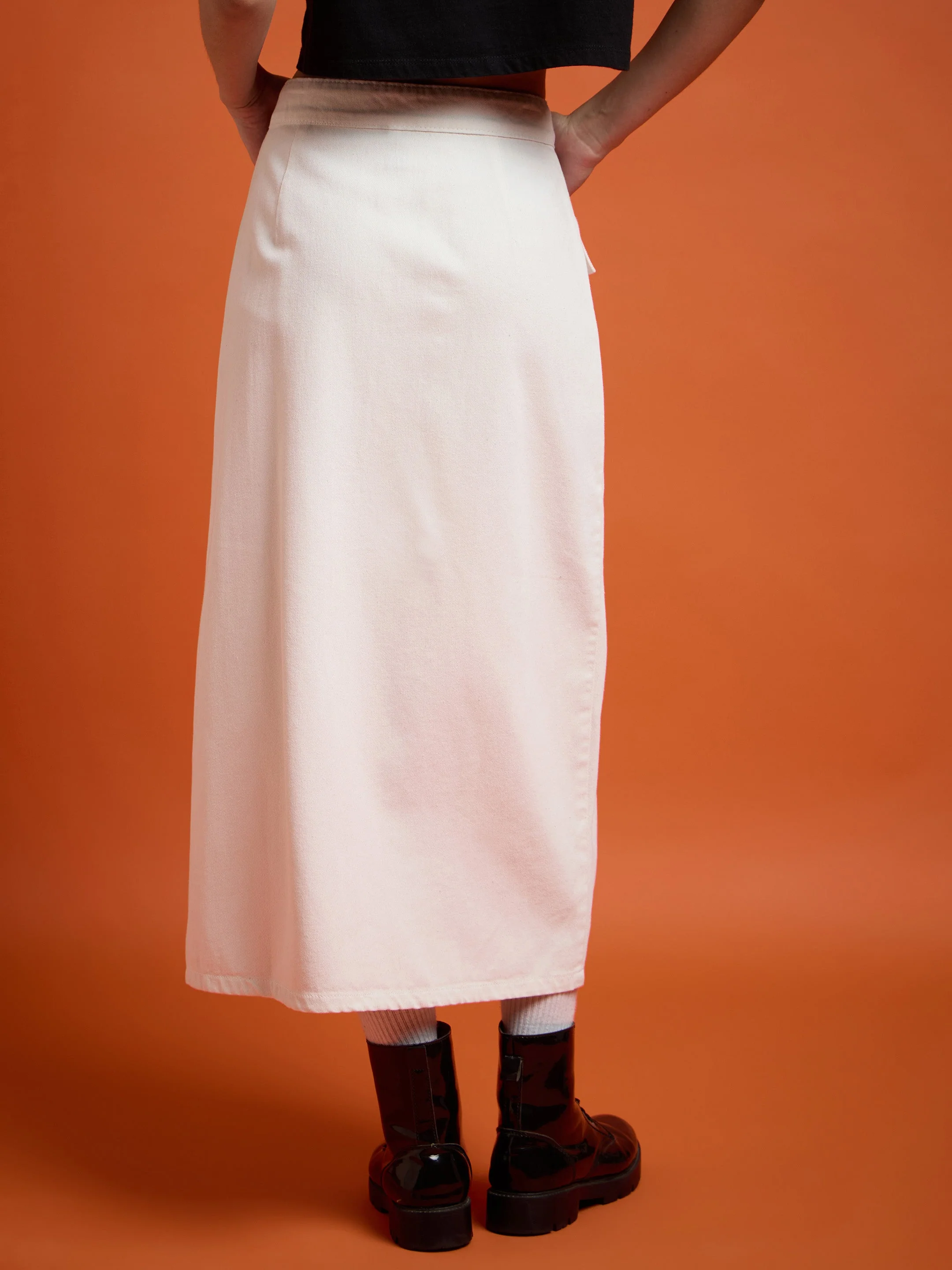 Women White Front Button Wrap Skirt - Image 5