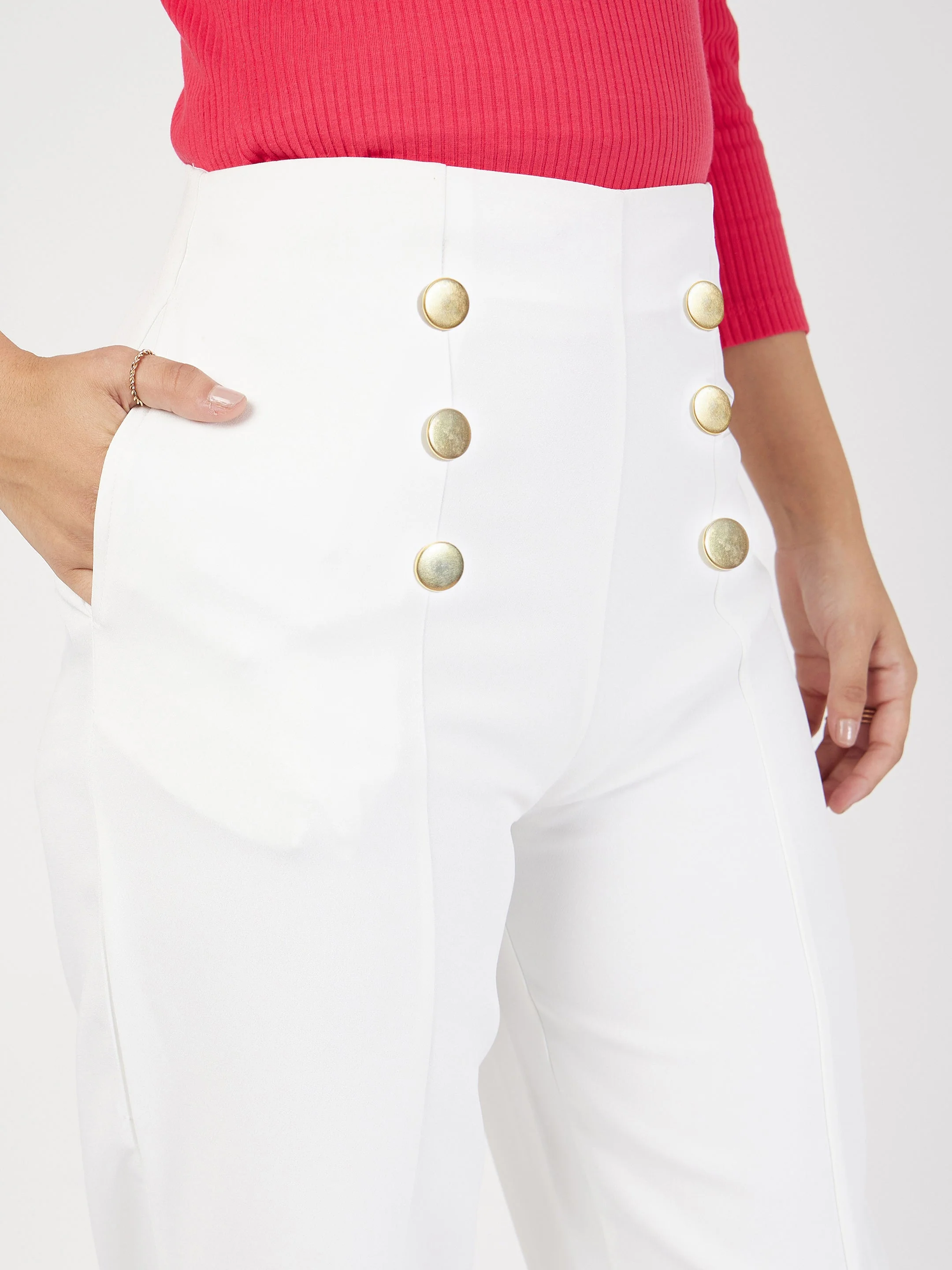 Women White Front Darted Balloon Fit Pants - Image 4