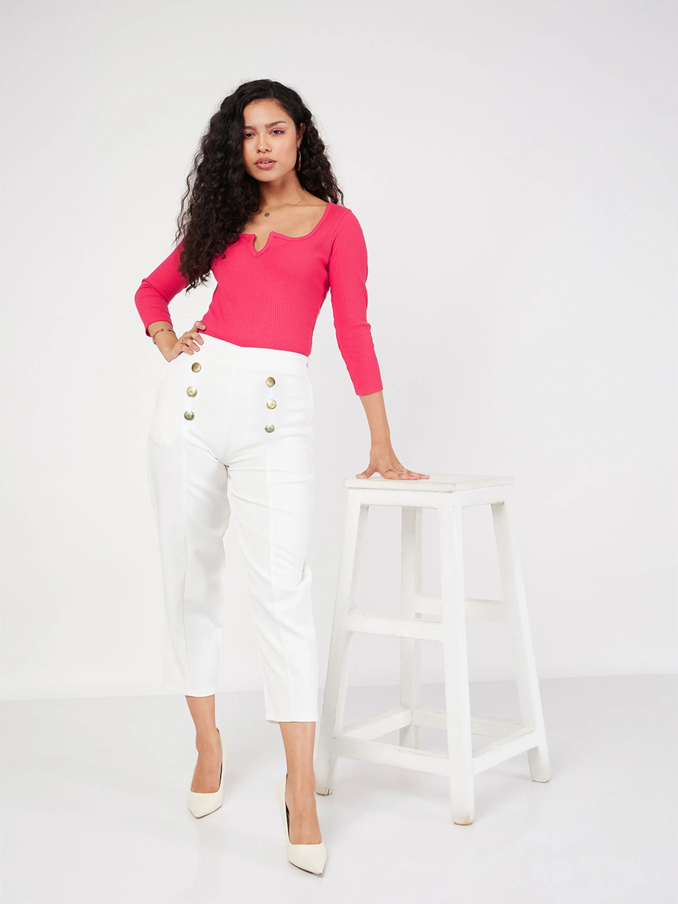Women White Front Darted Balloon Fit Pants - Image 6