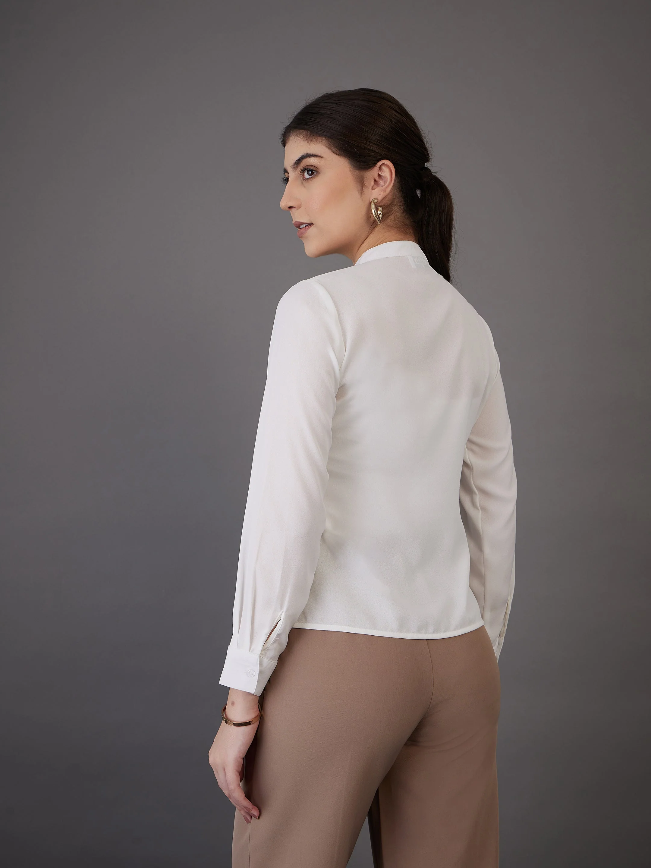 Women White Front Pin Tuck Shirt Style Top - Image 5