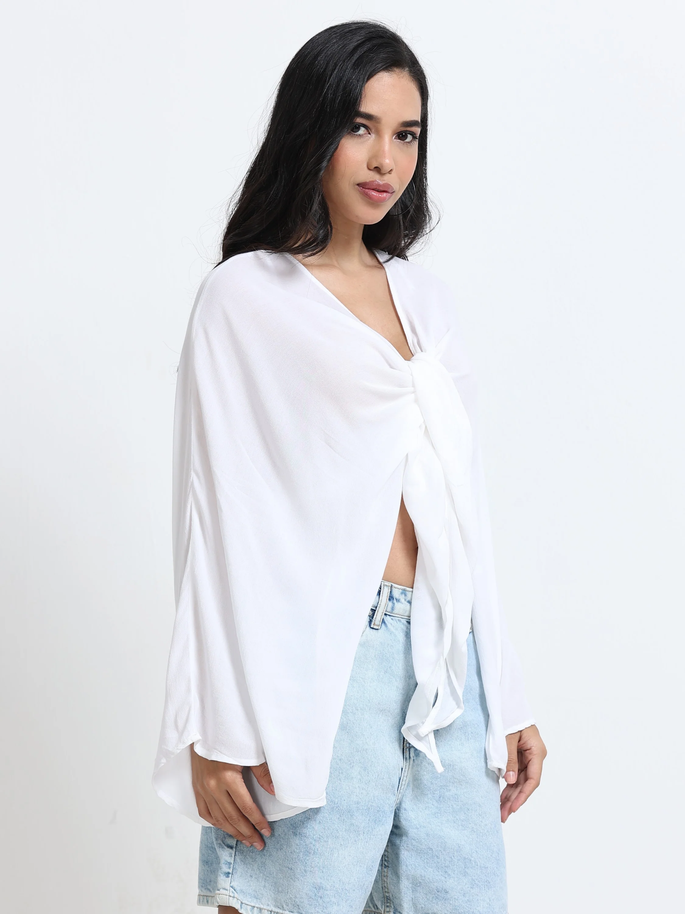 Women White Front Tie Crop Top - Image 3