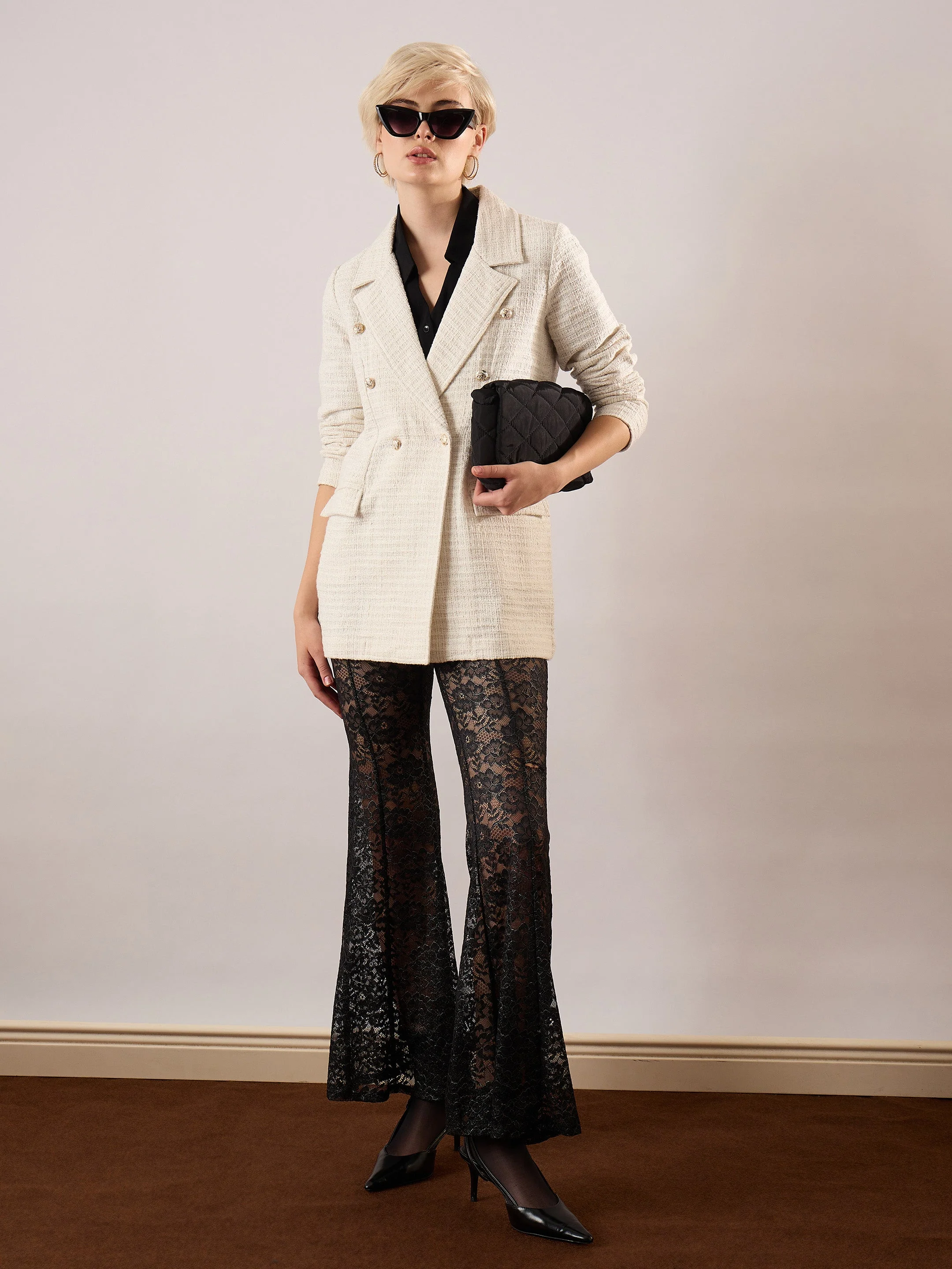 Women White Full Sleeve Blazer - Image 2
