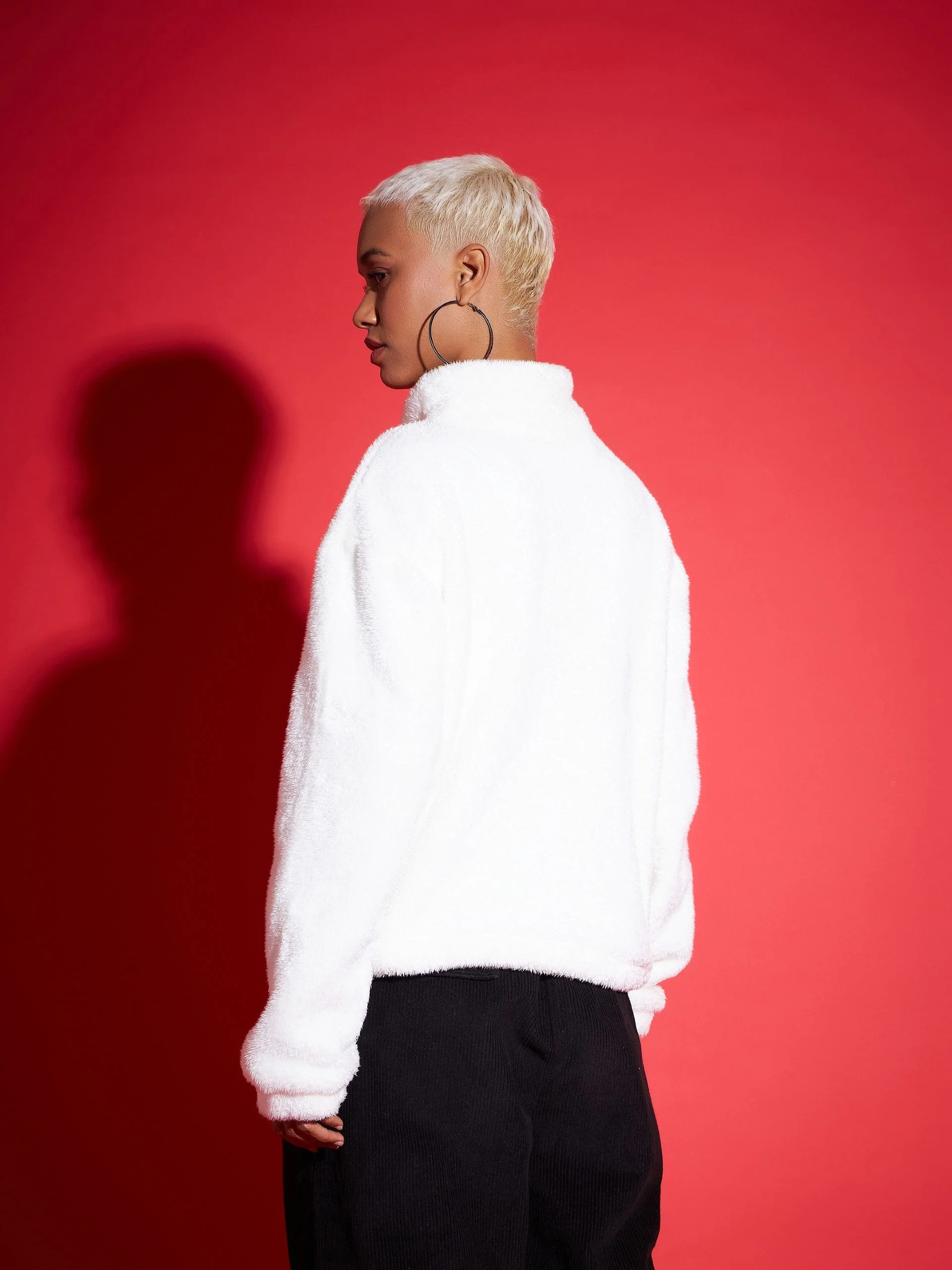 Women White Fur Drawstring Jacket - Image 5