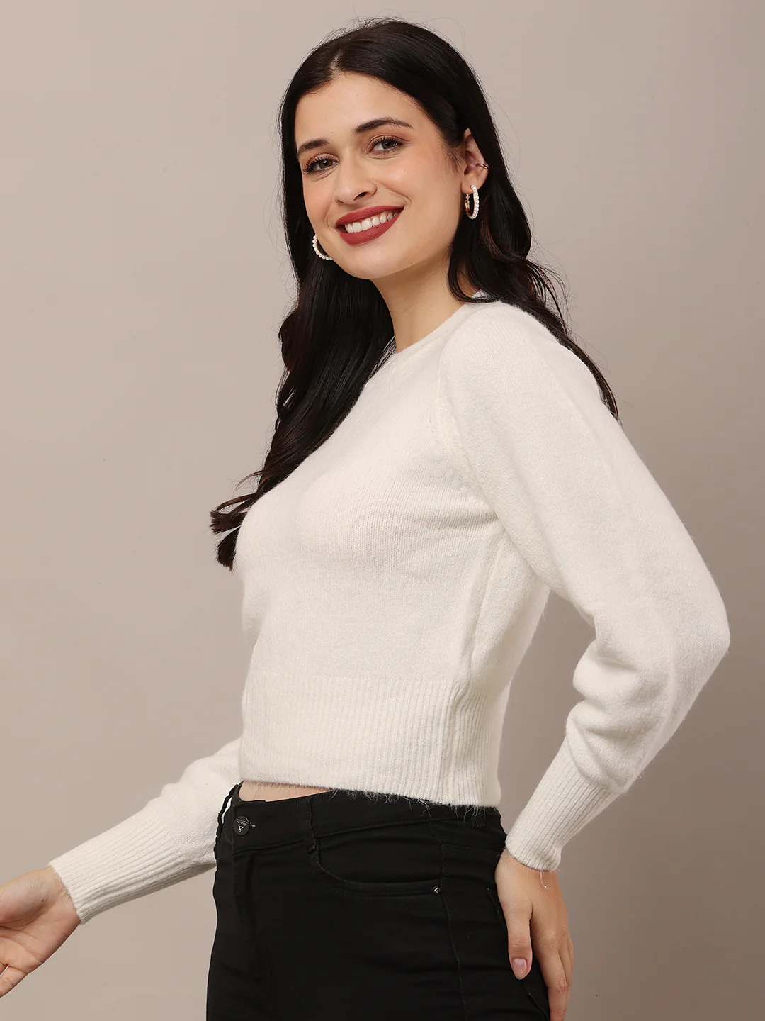 Women White Furr Sweater - Image 2