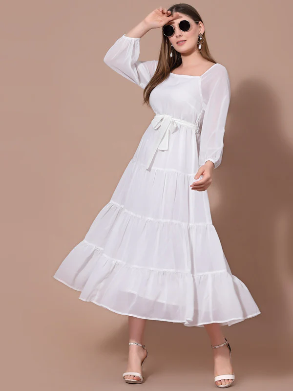 Women White Georgette Odor-Free Dress - Image 2