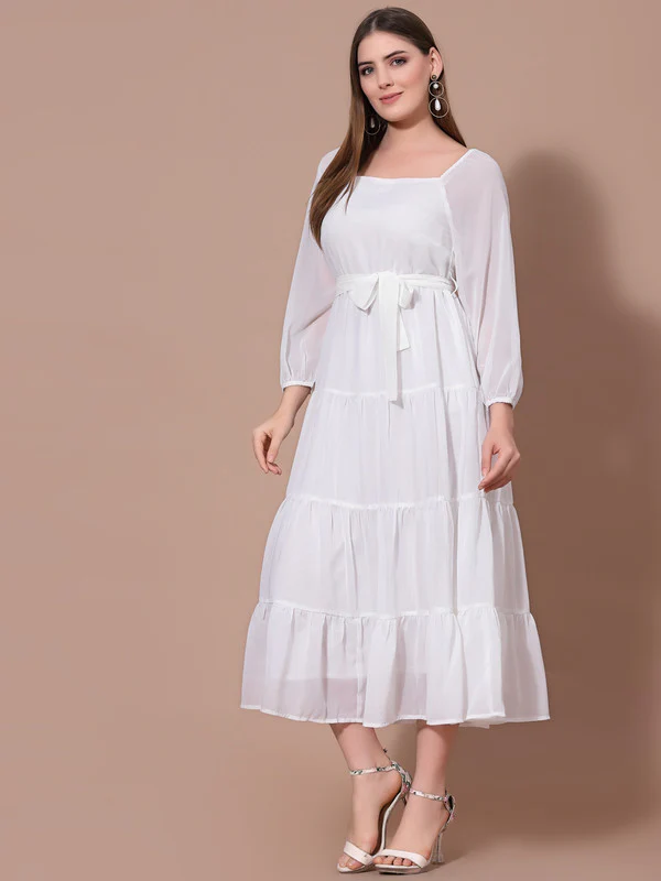 Women White Georgette Odor-Free Dress - Image 4