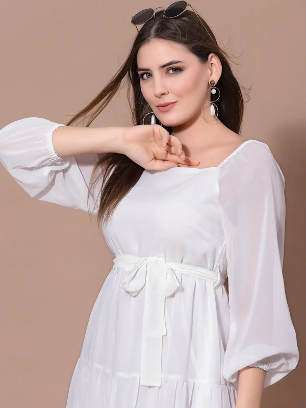 Women White Georgette Odor-Free Dress - Image 5