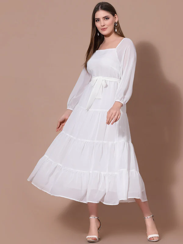 Women White Georgette Odor-Free Dress - Image 6