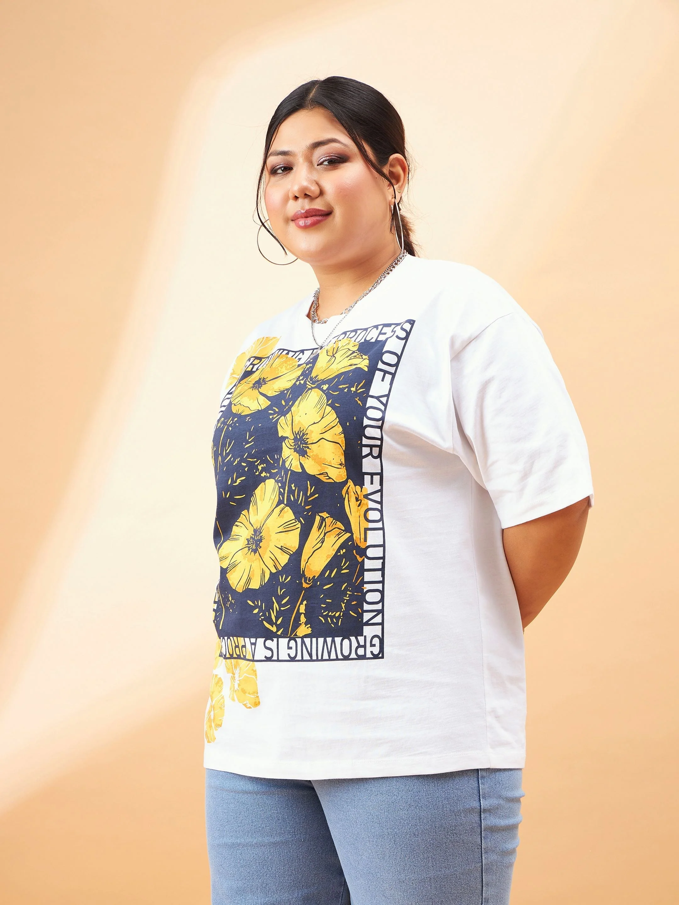 Women White Graphic Floral Print T-Shirt - Image 3