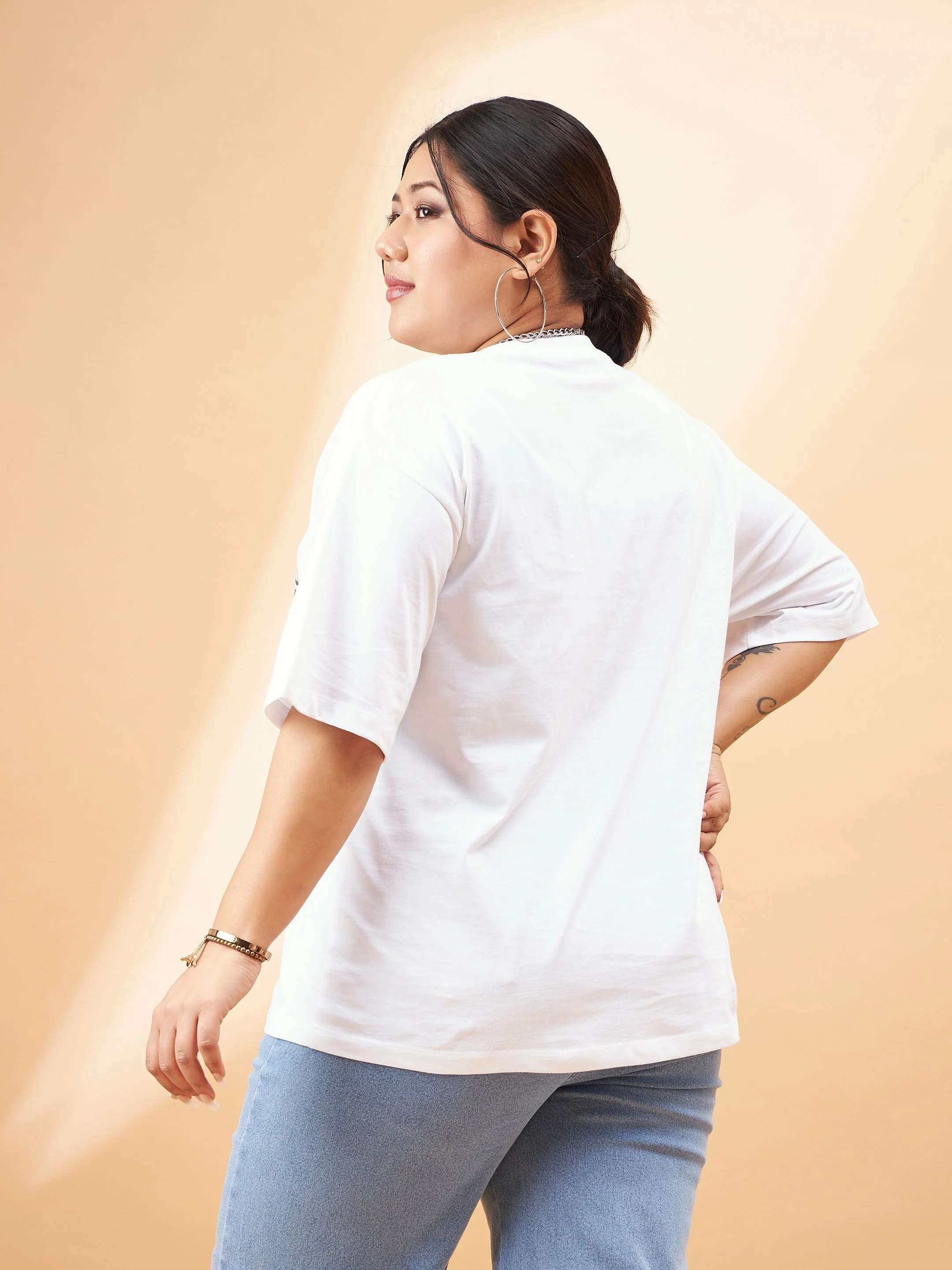 Women White Graphic Floral Print T-Shirt - Image 5