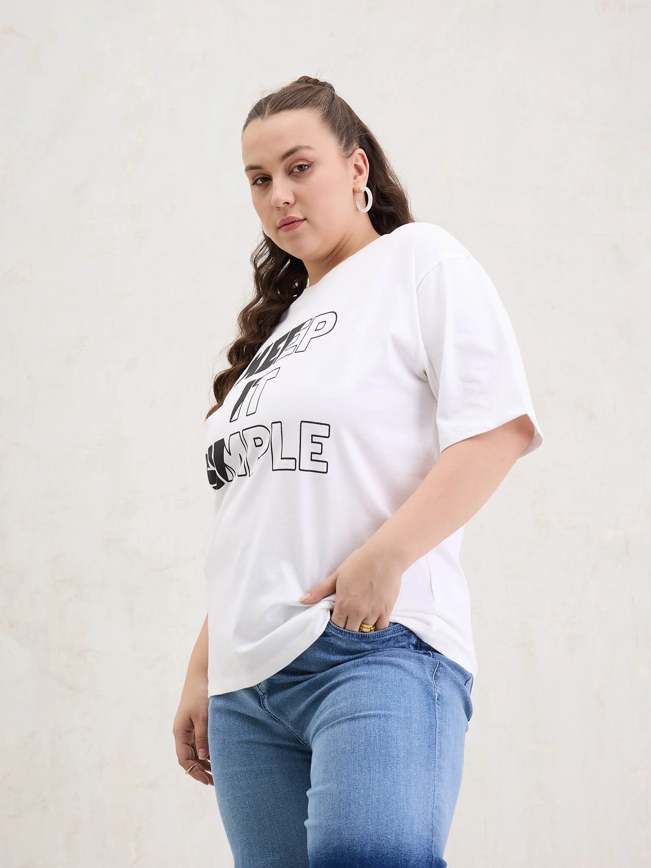 Women White Graphic Keep It Simple Print T-Shirt - Image 3