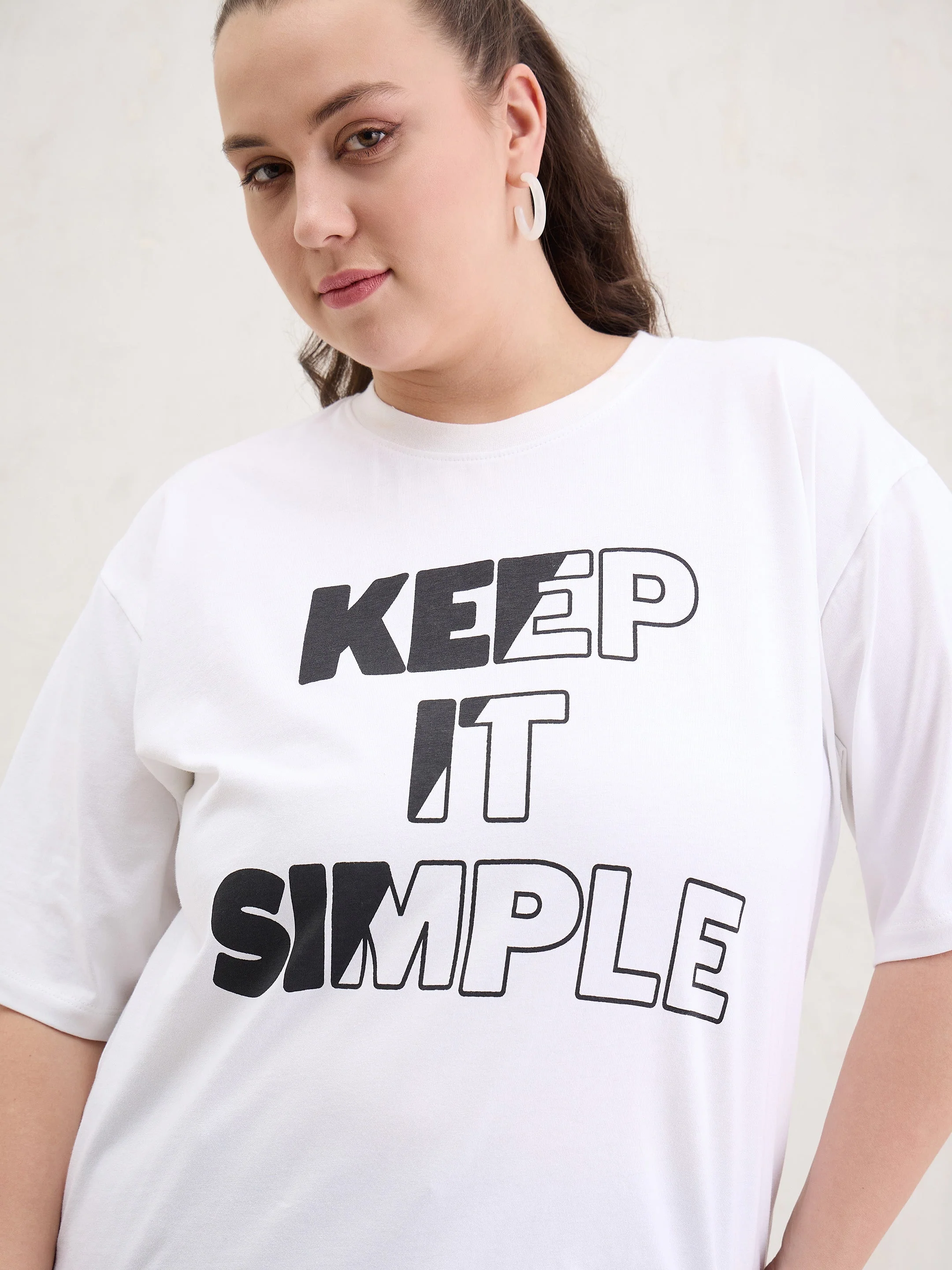 Women White Graphic Keep It Simple Print T-Shirt - Image 4