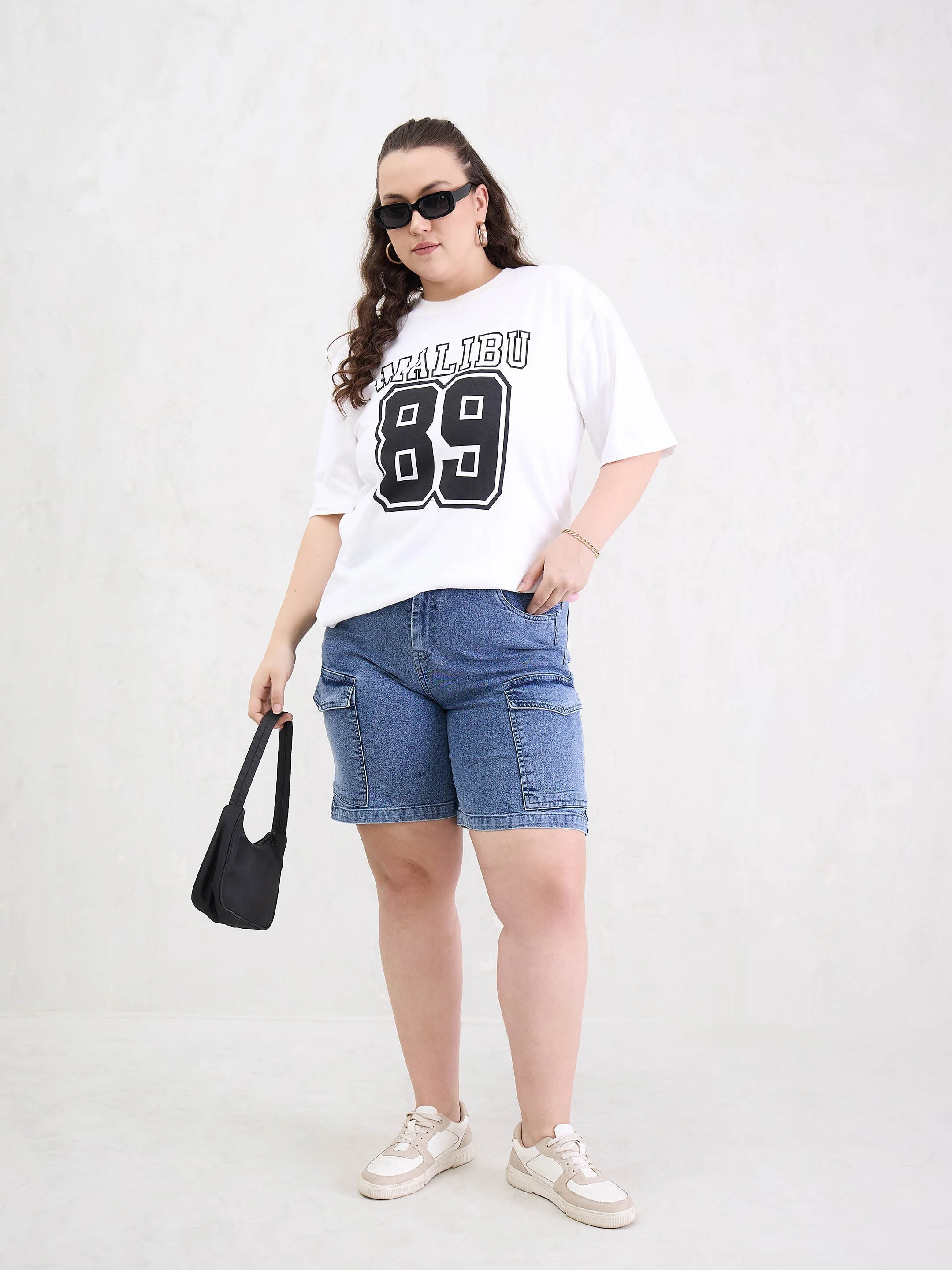 Women White Graphic MILEBU 89 Print T-Shirt - Image 2