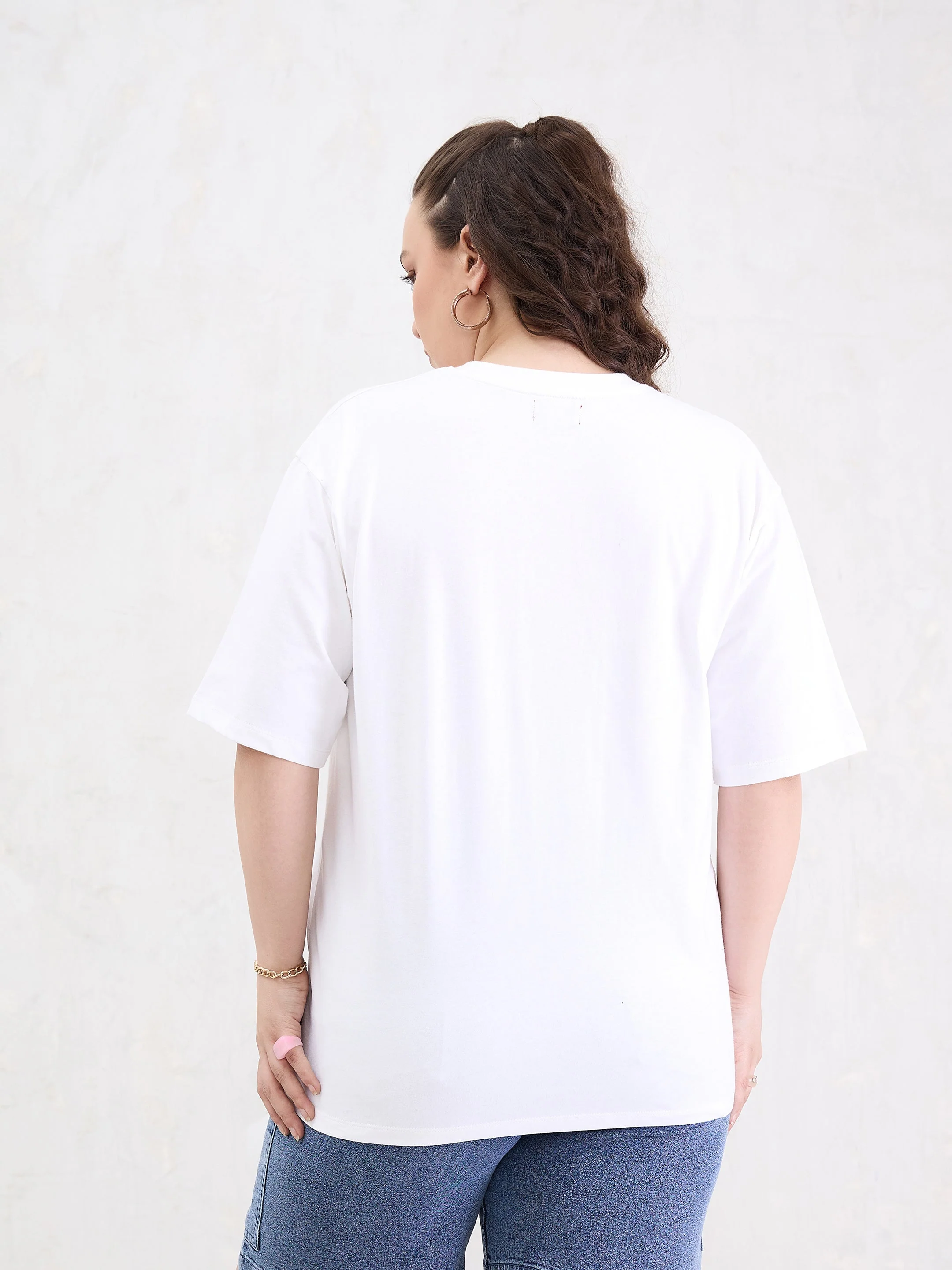 Women White Graphic MILEBU 89 Print T-Shirt - Image 5