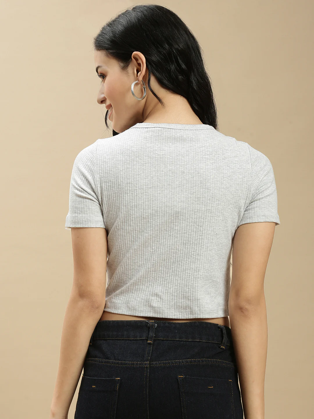 Women White Half Sleeve Crop Top - Image 3