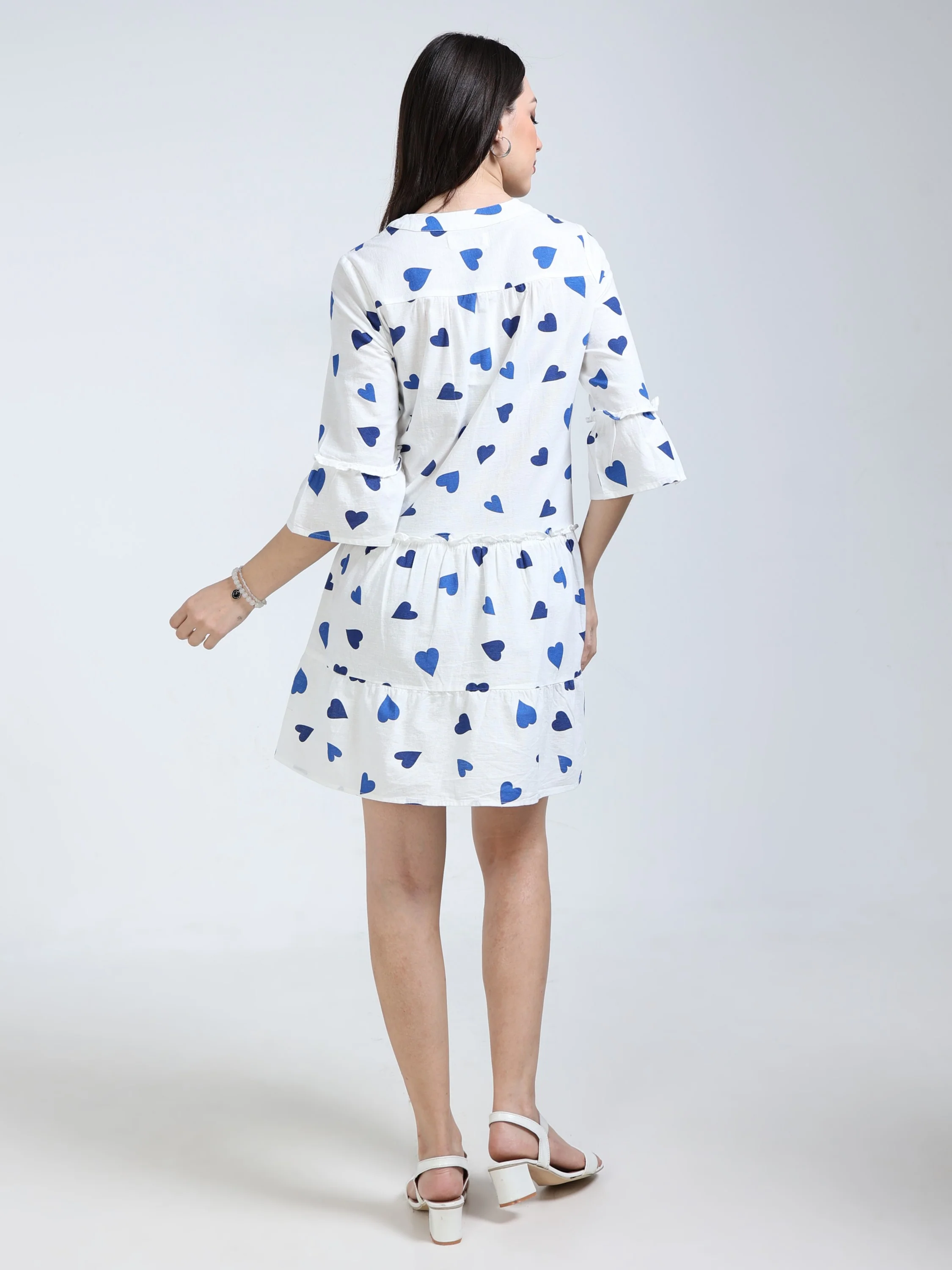 Women White Heart Printed Dress - Image 4