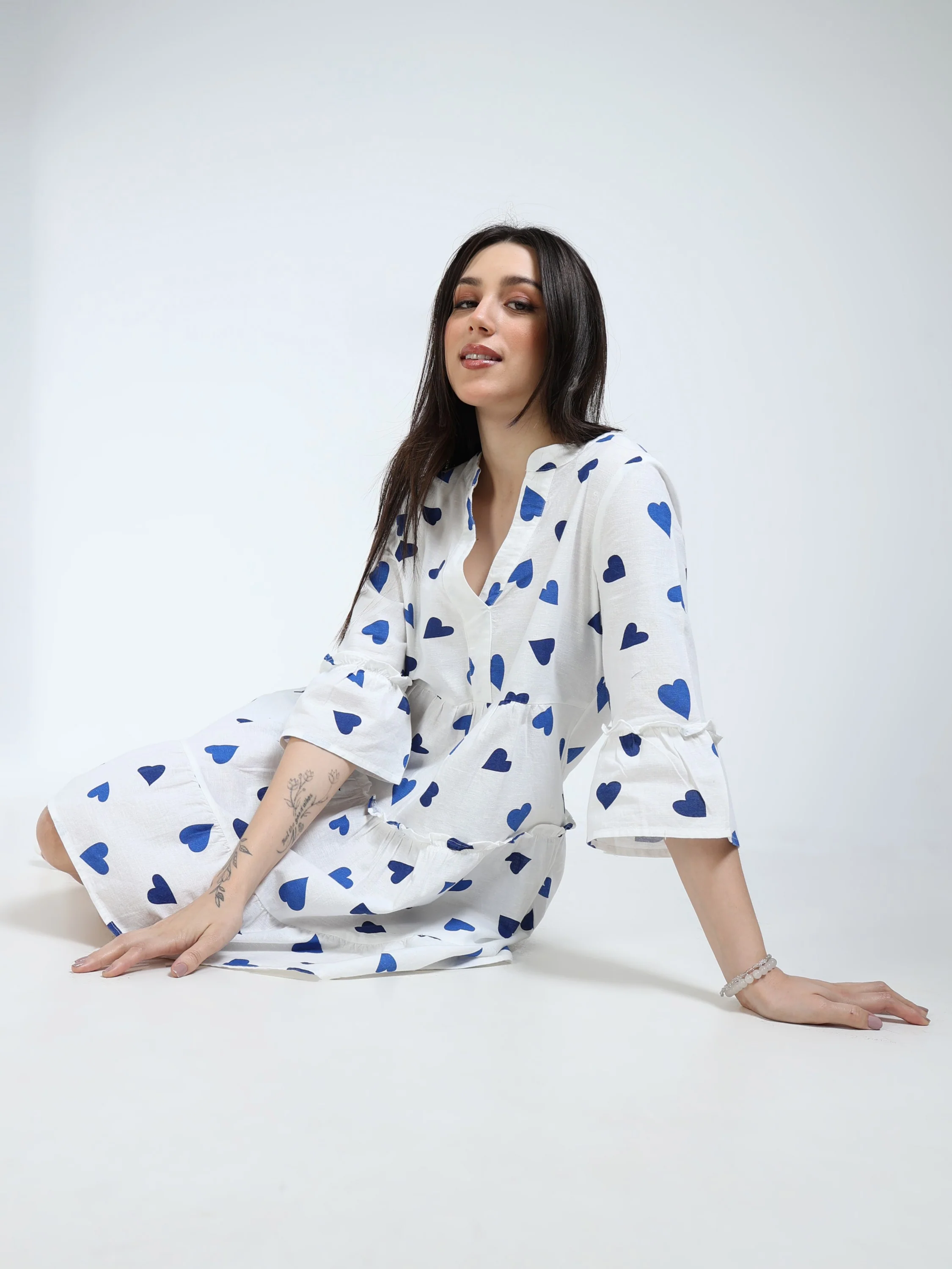 Women White Heart Printed Dress - Image 6
