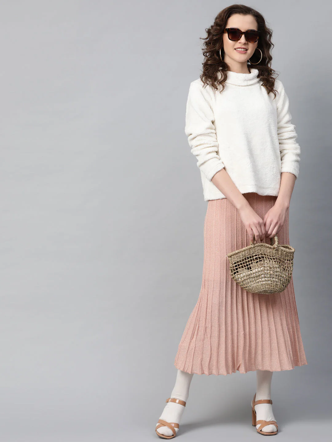 Women White High Neck Faux Fur Sweatshirt - Image 4