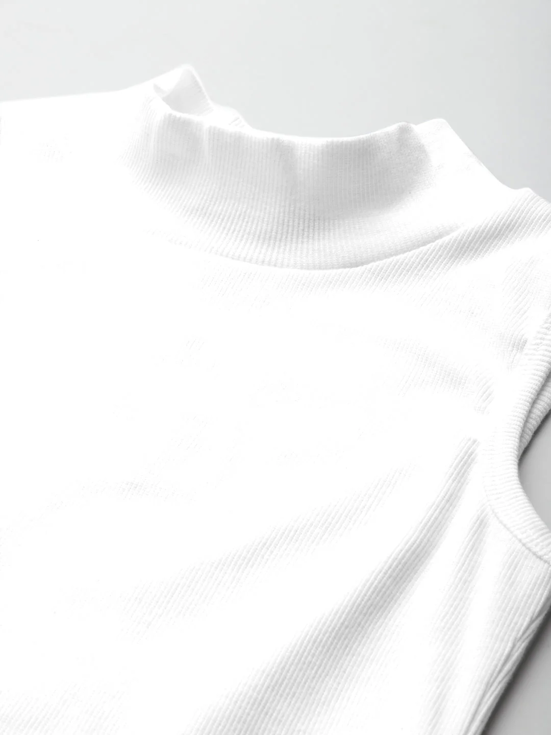 Women White High Neck Sleeveless Rib Crop Top - Image 4