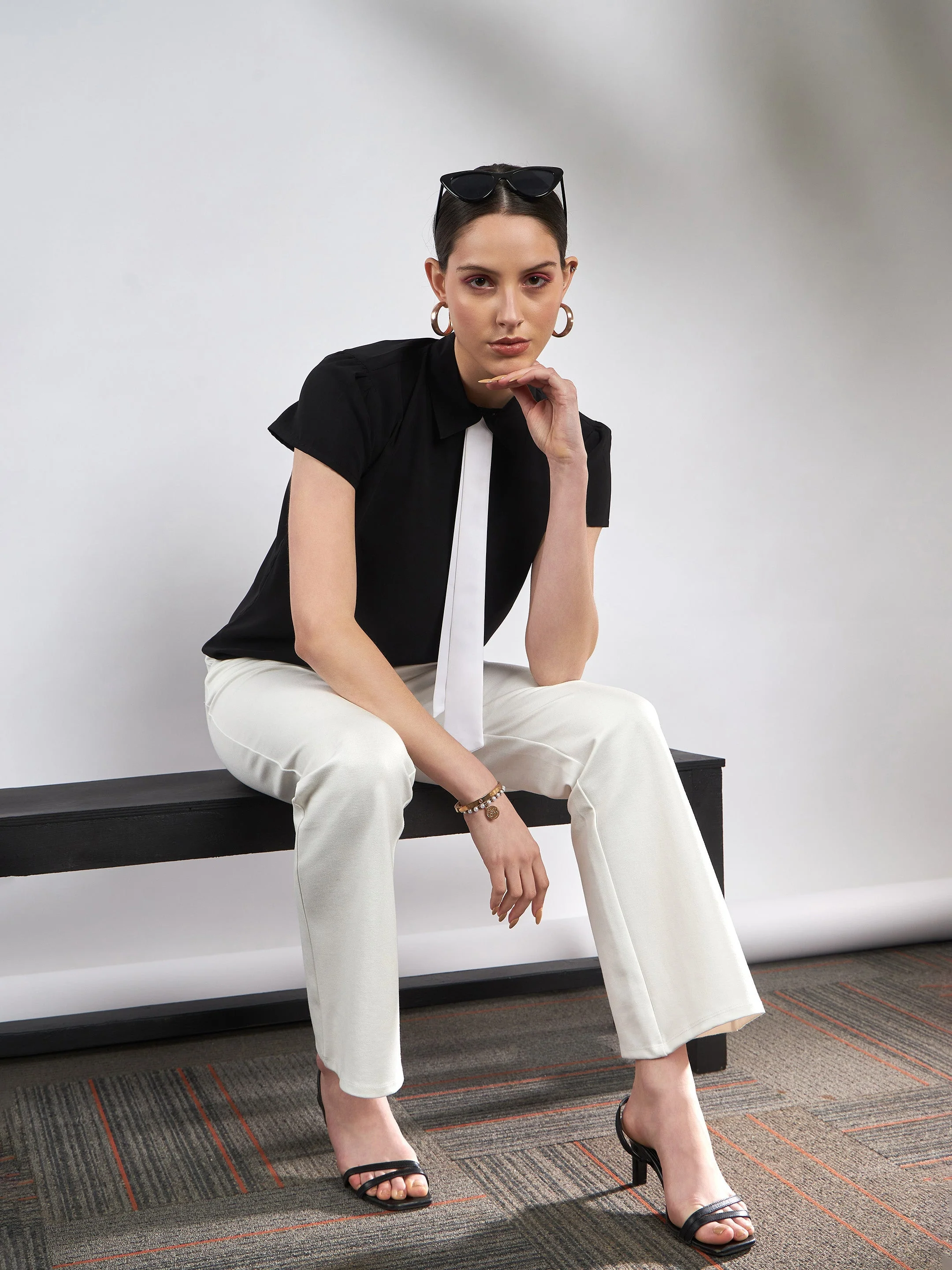 Women White Knit Bell Bottom Pants - Image 6
