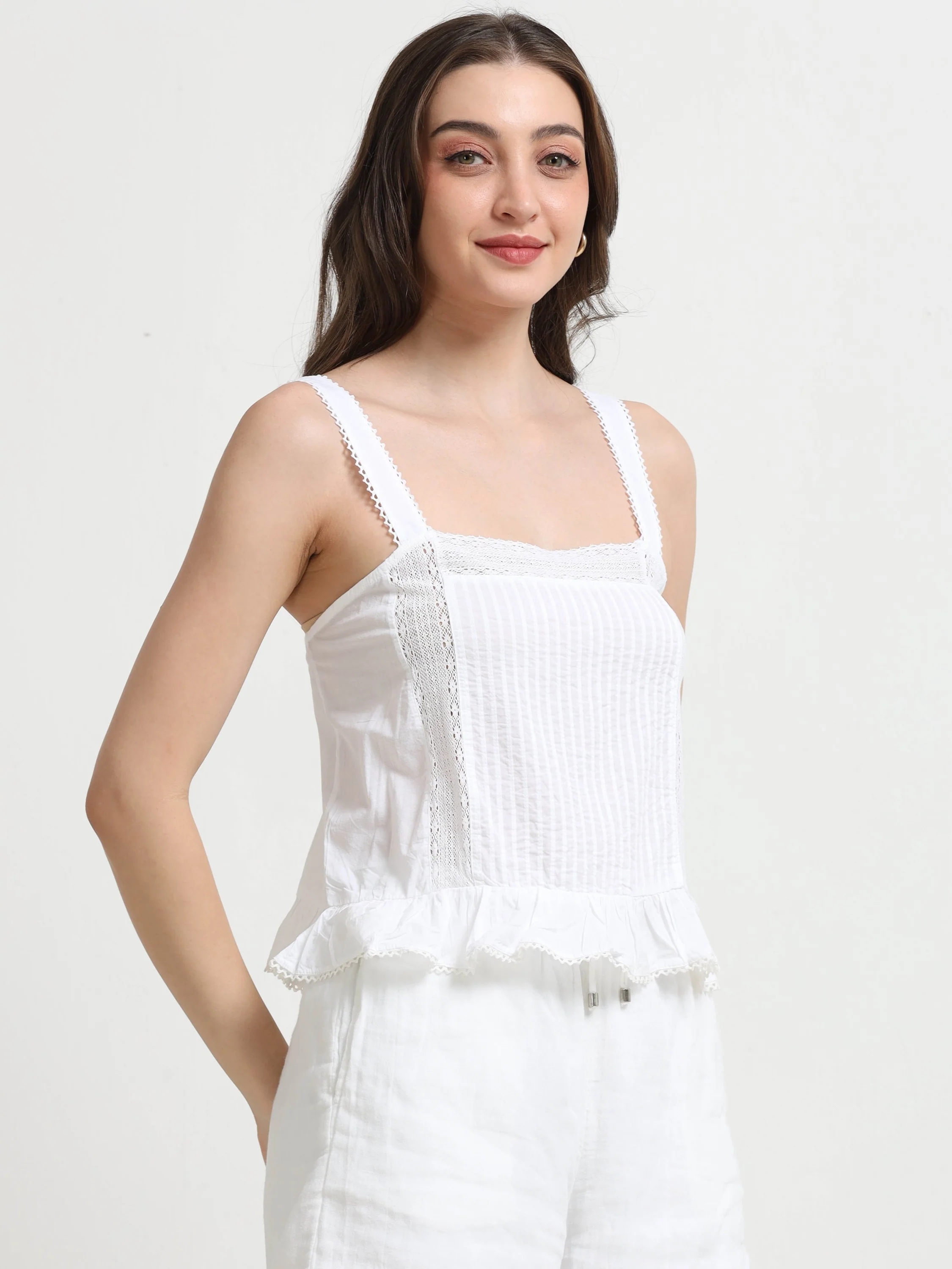 Women White Lace Crop Top - Image 2