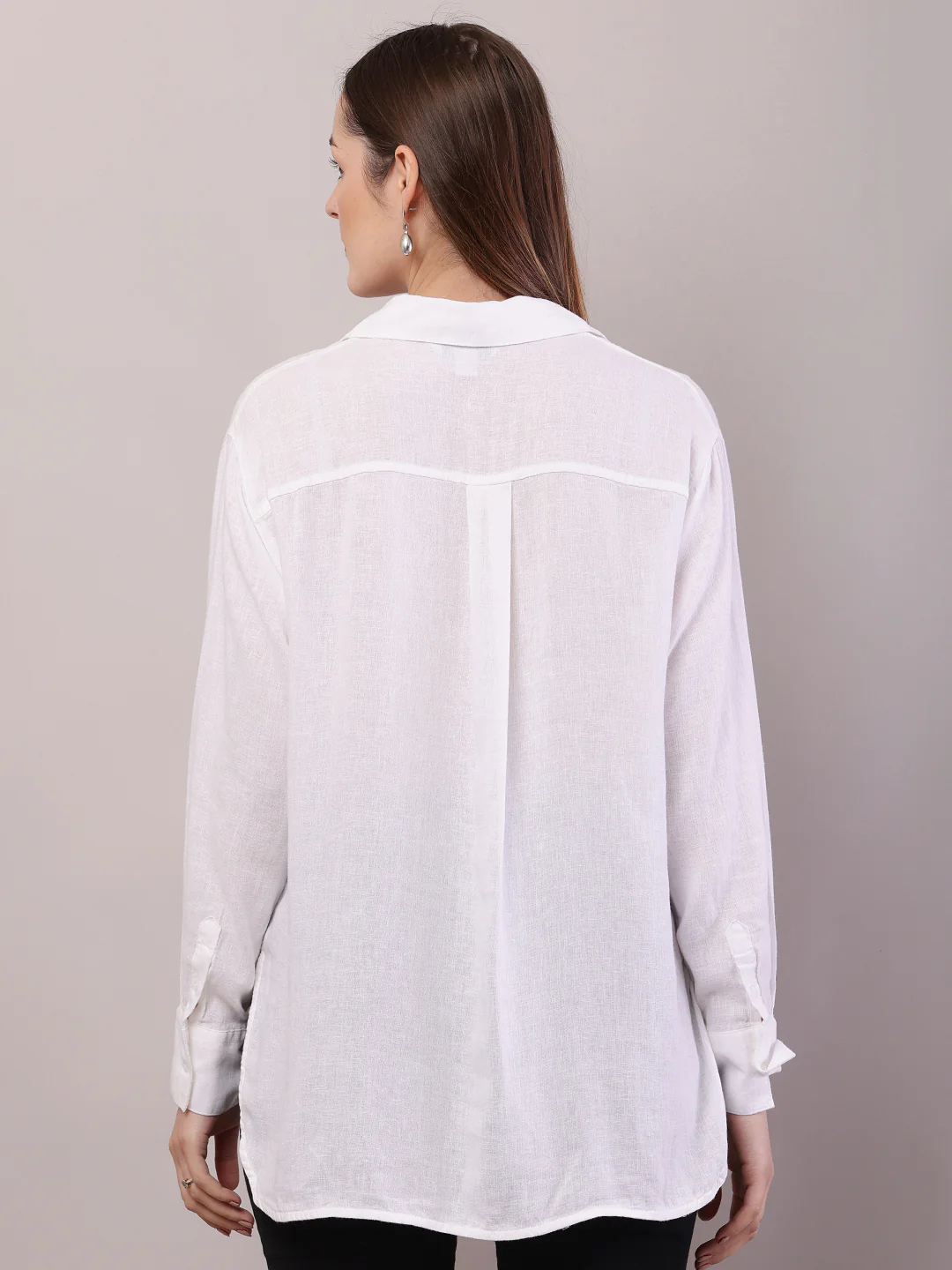 Women White Linen Shirt Collar Full Sleeve Shirt - Image 4
