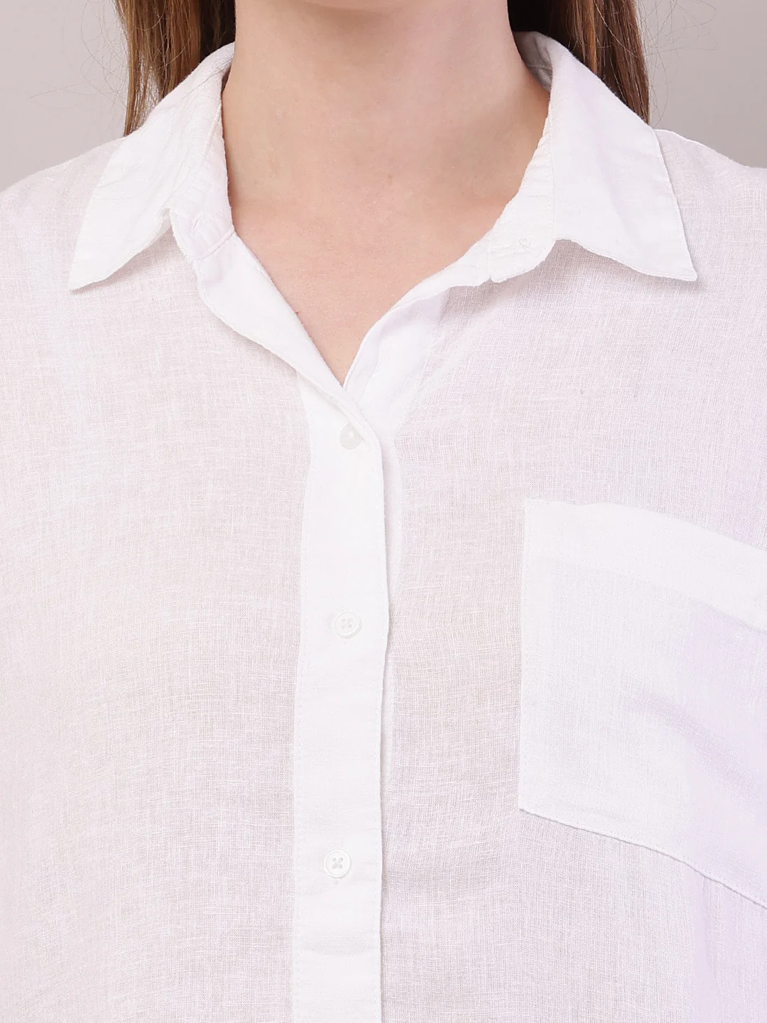Women White Linen Shirt Collar Full Sleeve Shirt - Image 5