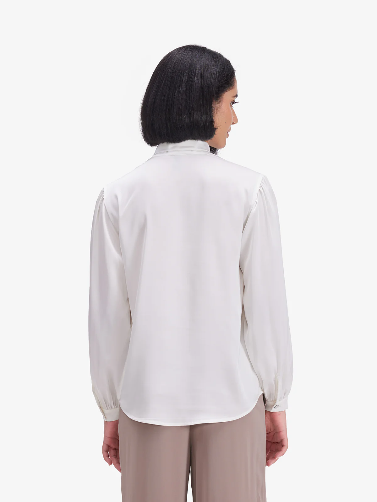 Women White Luxe Tie-Up Neck Satin Top - Image 2