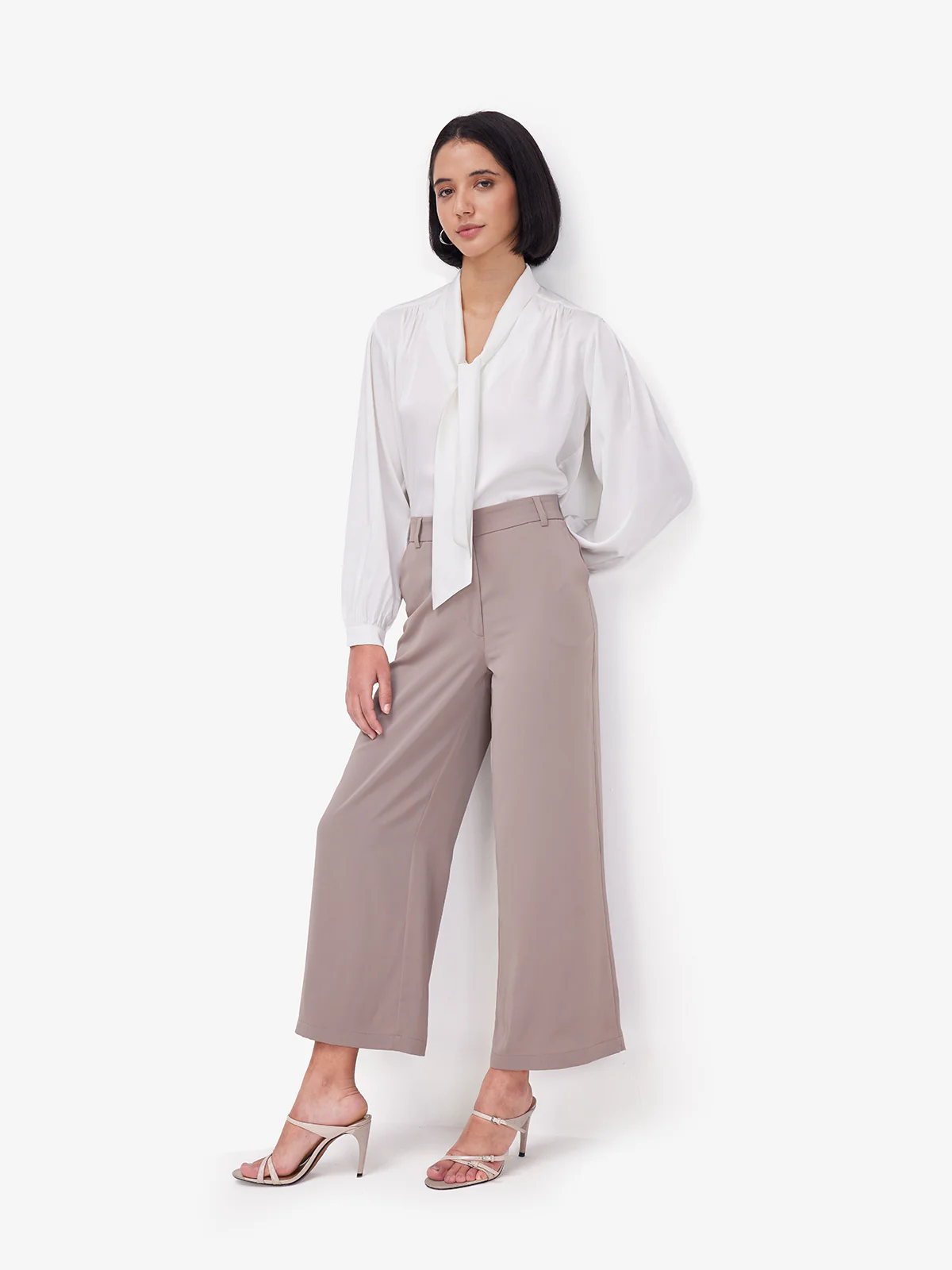 Women White Luxe Tie-Up Neck Satin Top - Image 6