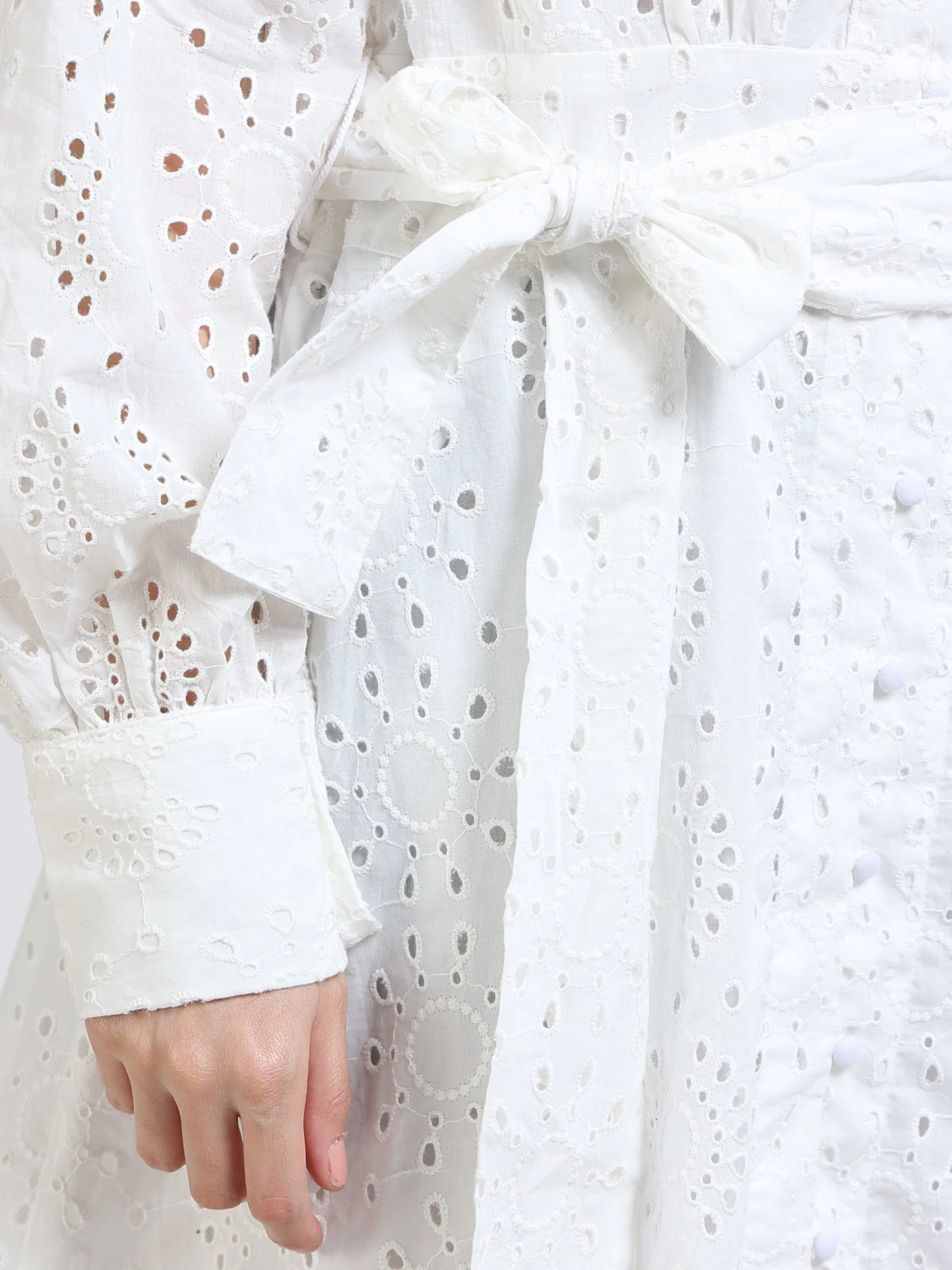 Women White Midi Shiffli Dress - Image 2