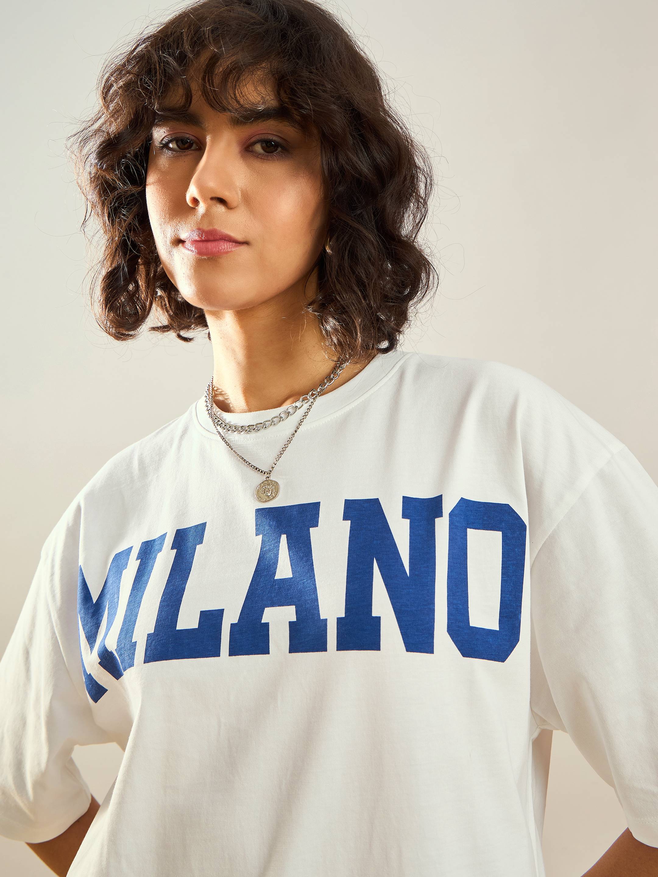 Women White MILANO Printed T-Shirt Dress - Image 3