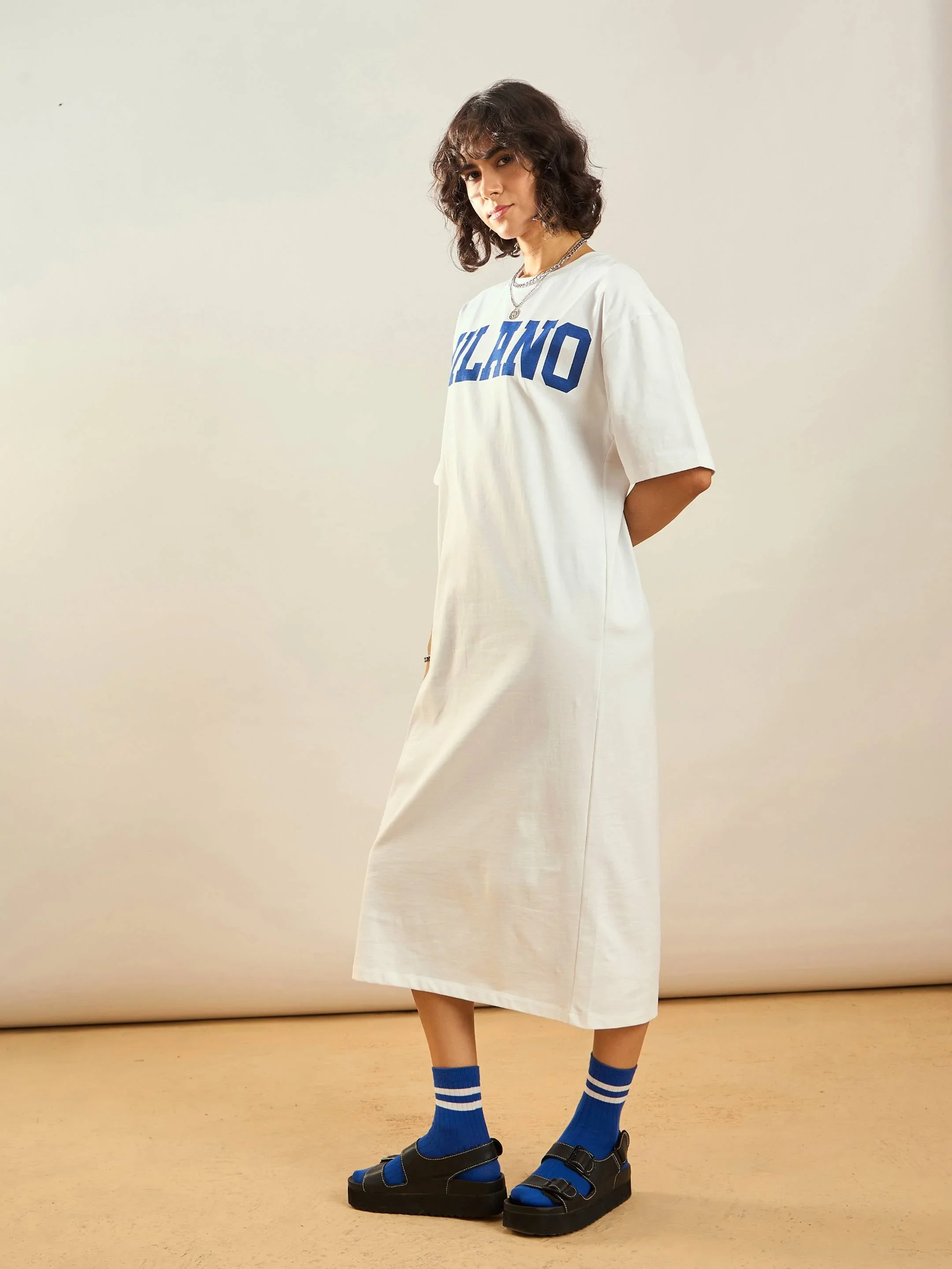 Women White MILANO Printed T-Shirt Dress - Image 4