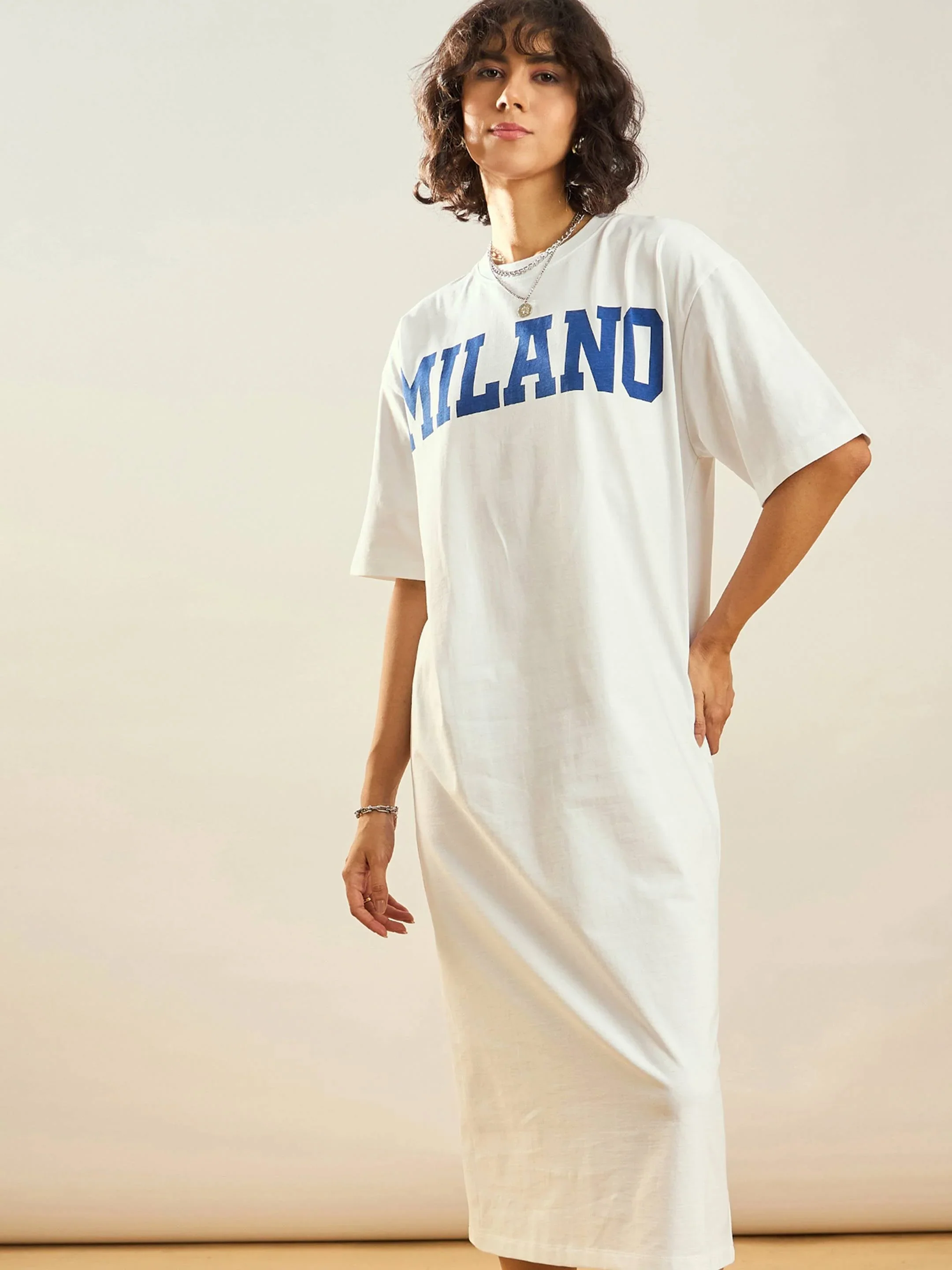 Women White MILANO Printed T-Shirt Dress - Image 5