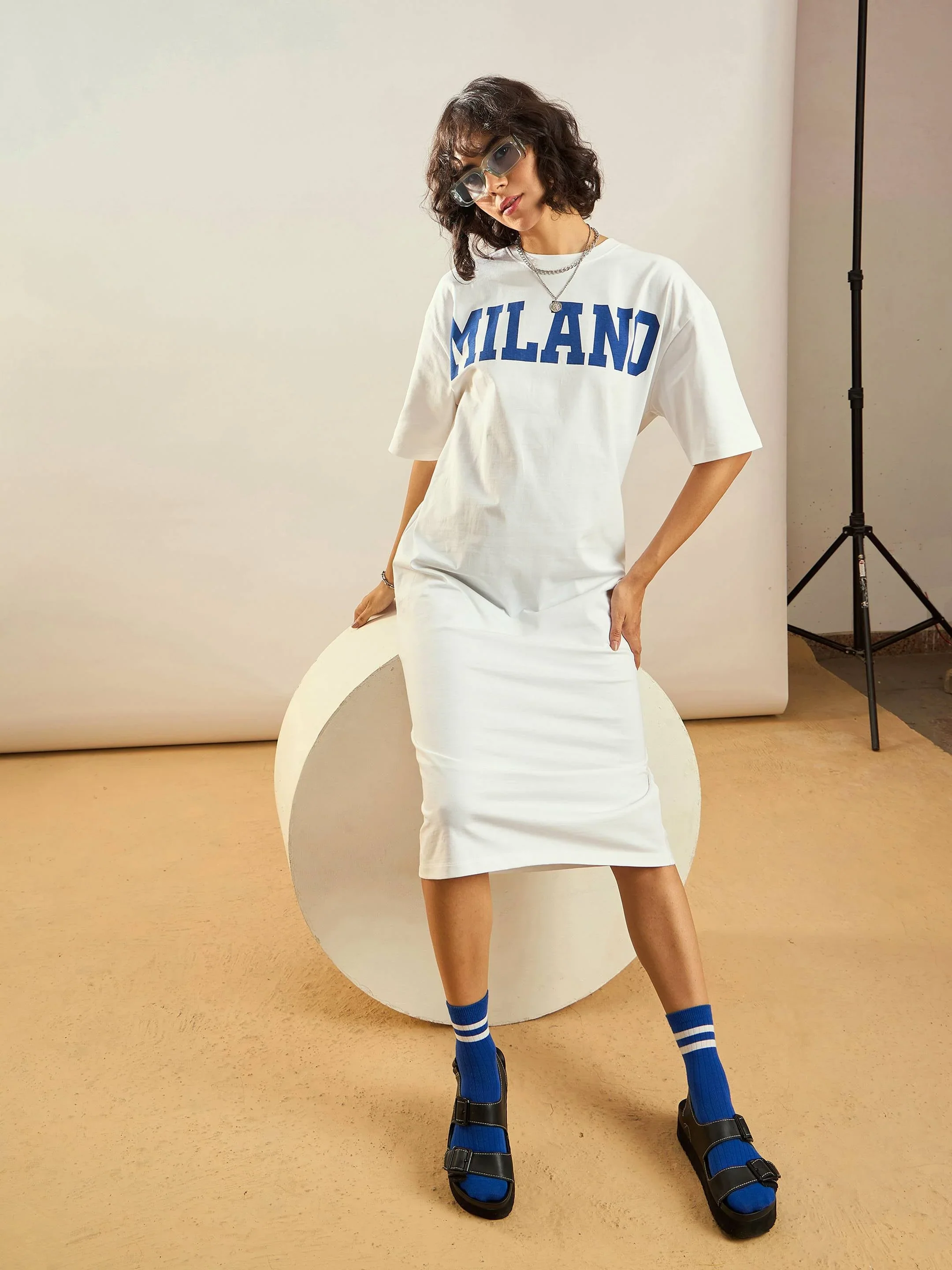 Women White MILANO Printed T-Shirt Dress - Image 6