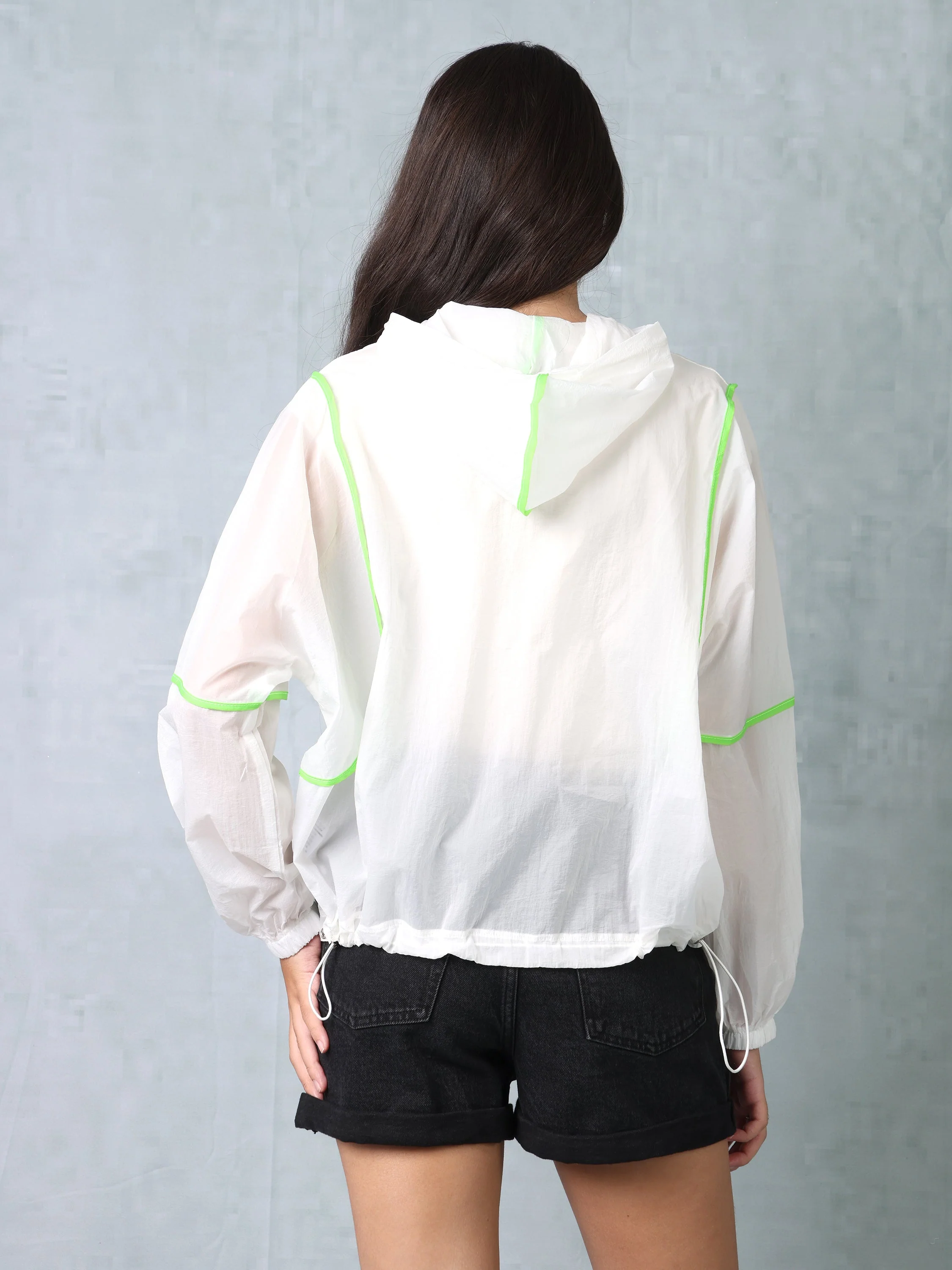 Women White/Neon Green Parachute Hooded Jacket - Image 4