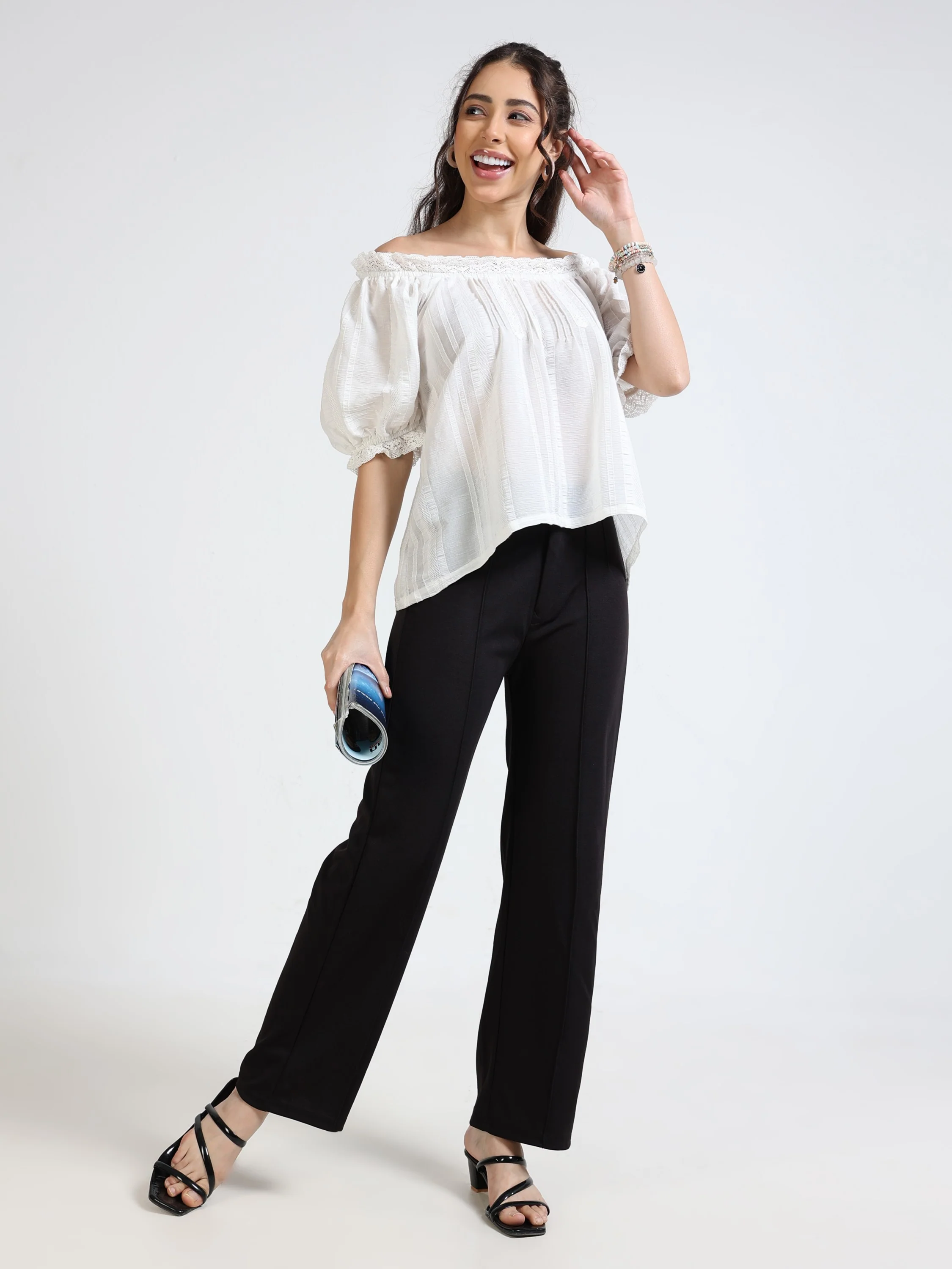 Women White Balloon Sleeve Top - Image 2