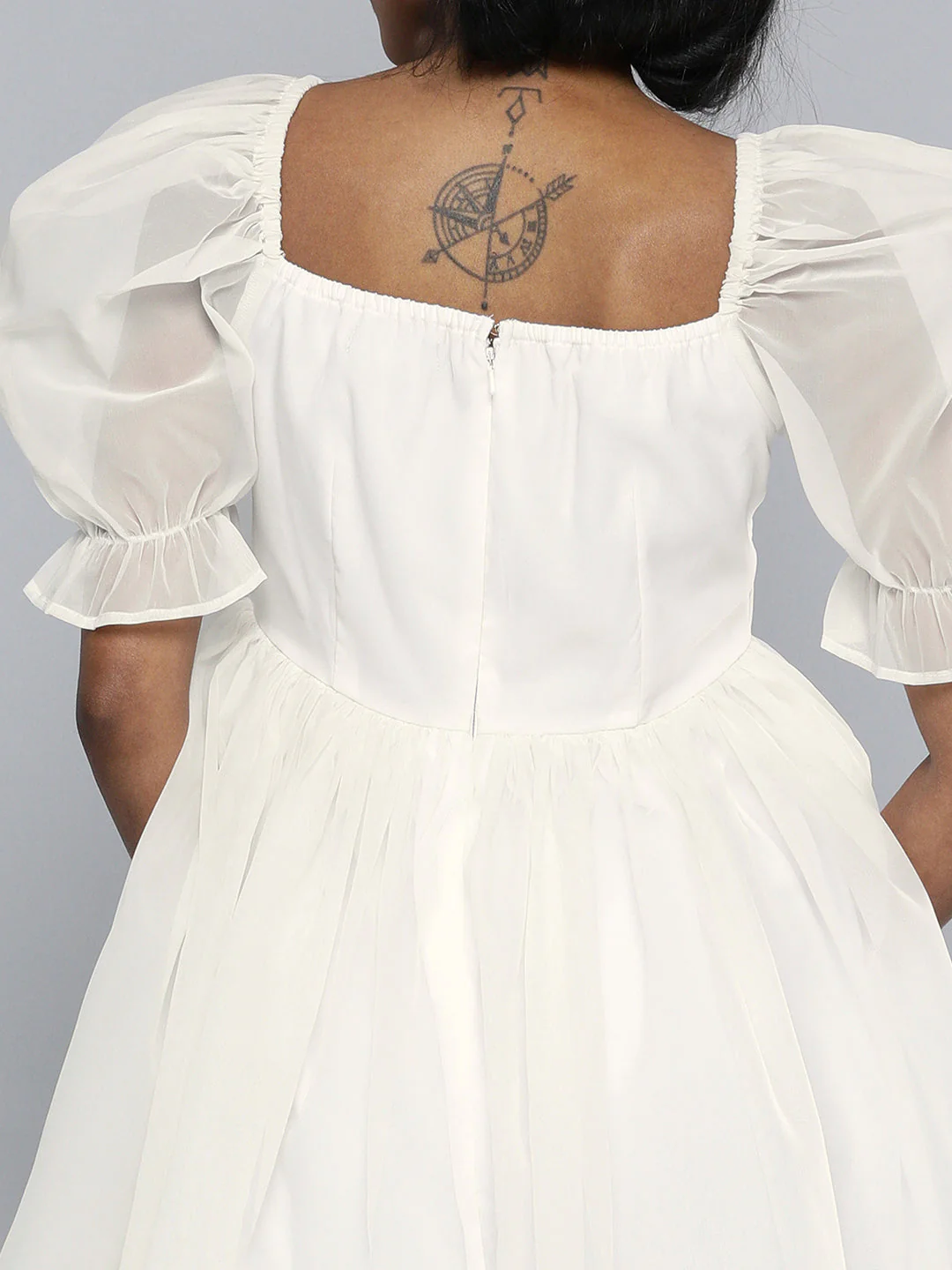 Women White Organza Puff Sleeve Dress - Image 4