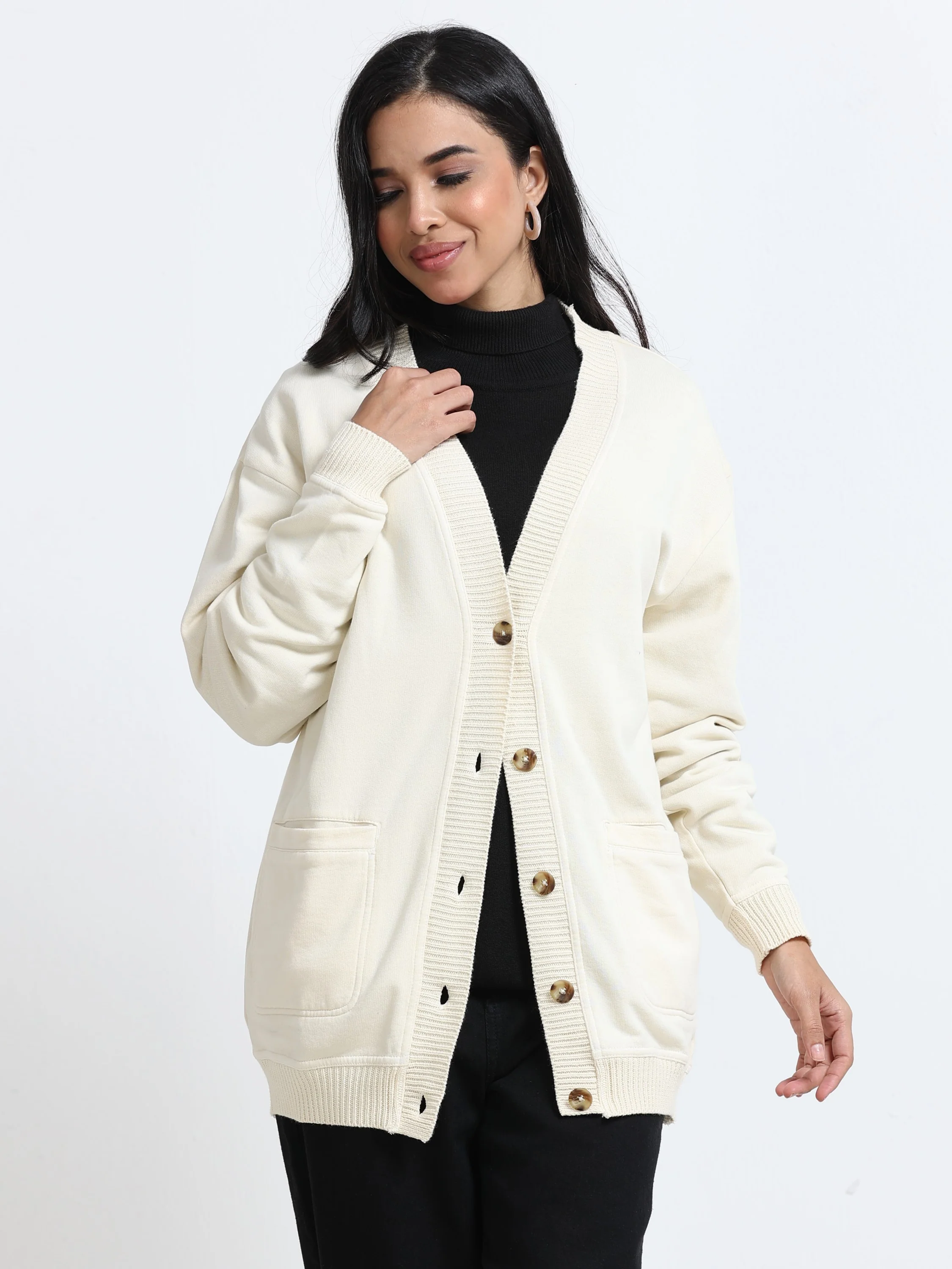 Women Off-White Oversized Cardigan - Image 2