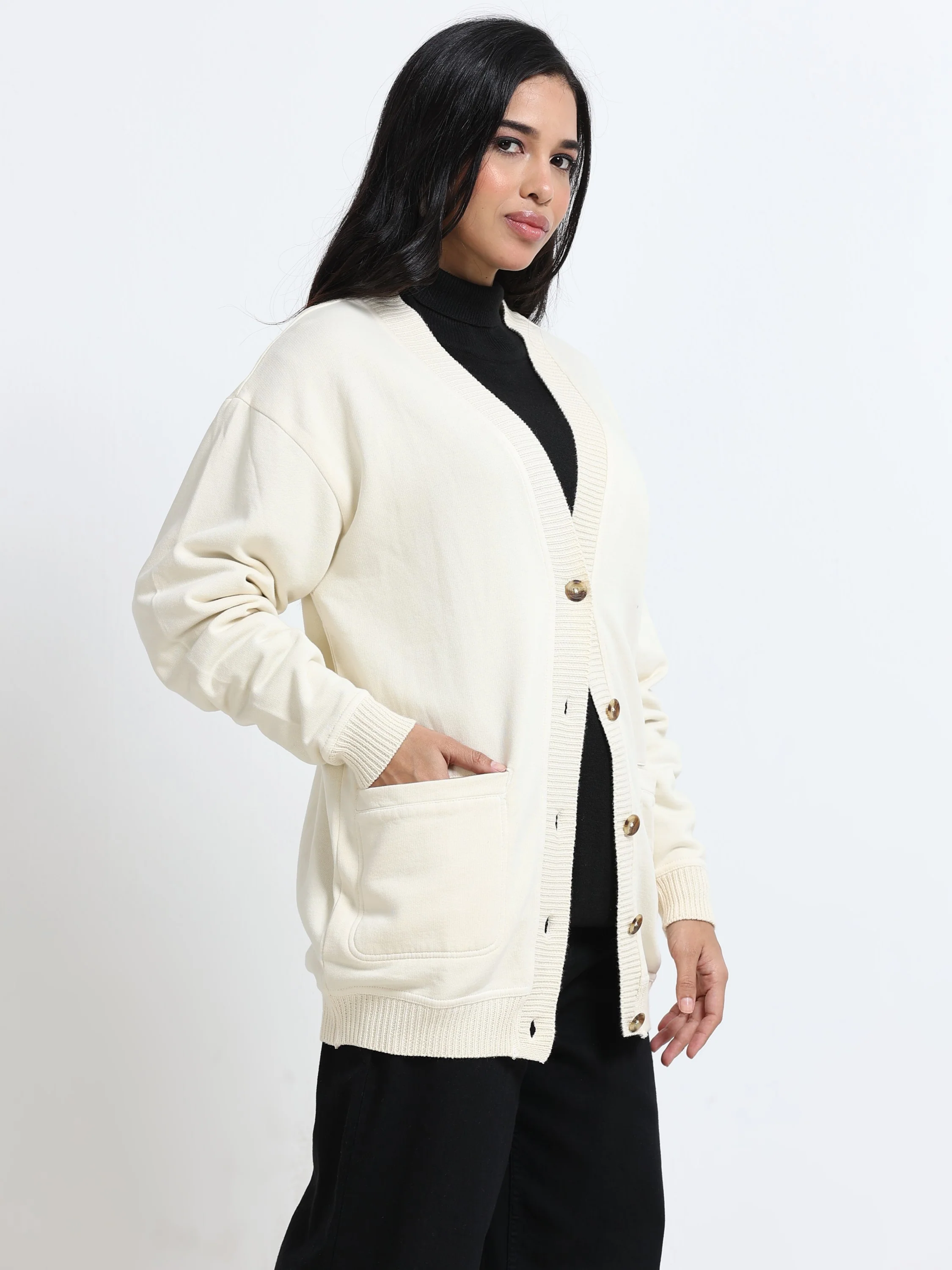 Women Off-White Oversized Cardigan - Image 4
