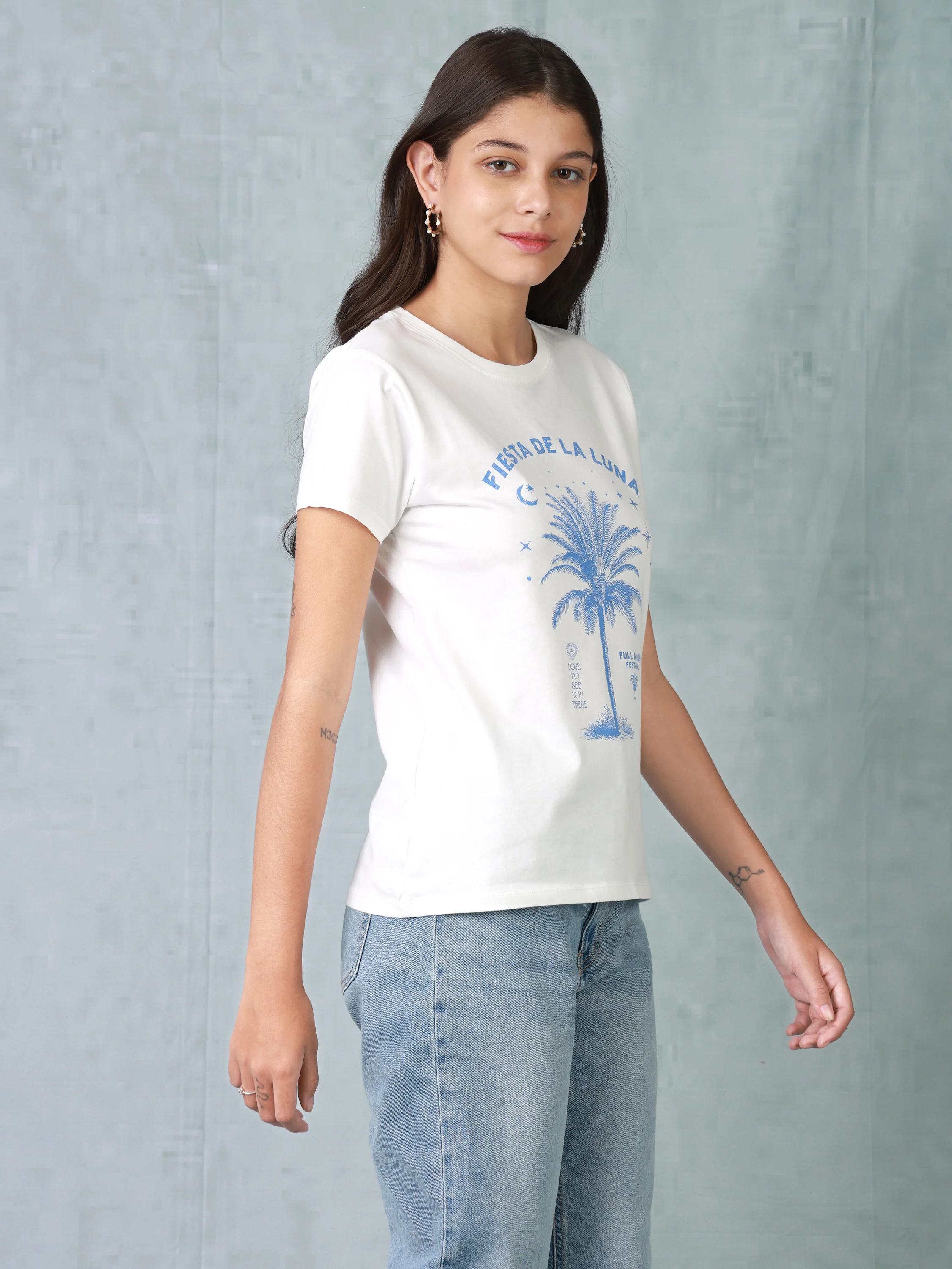 Women White Palm Organic Cotton T-shirt - Image 4