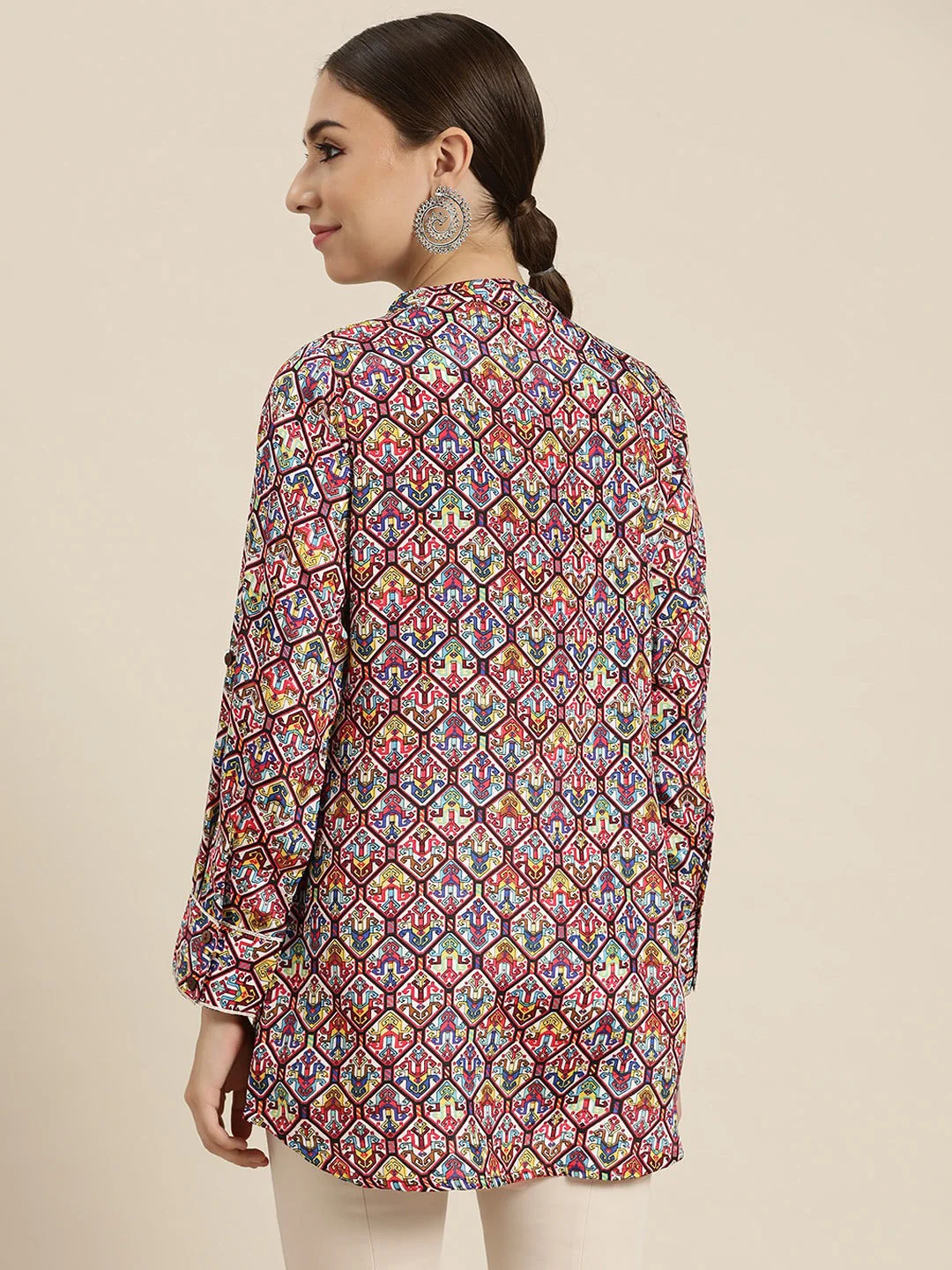 Women White Patola High Low Shirt - Image 4