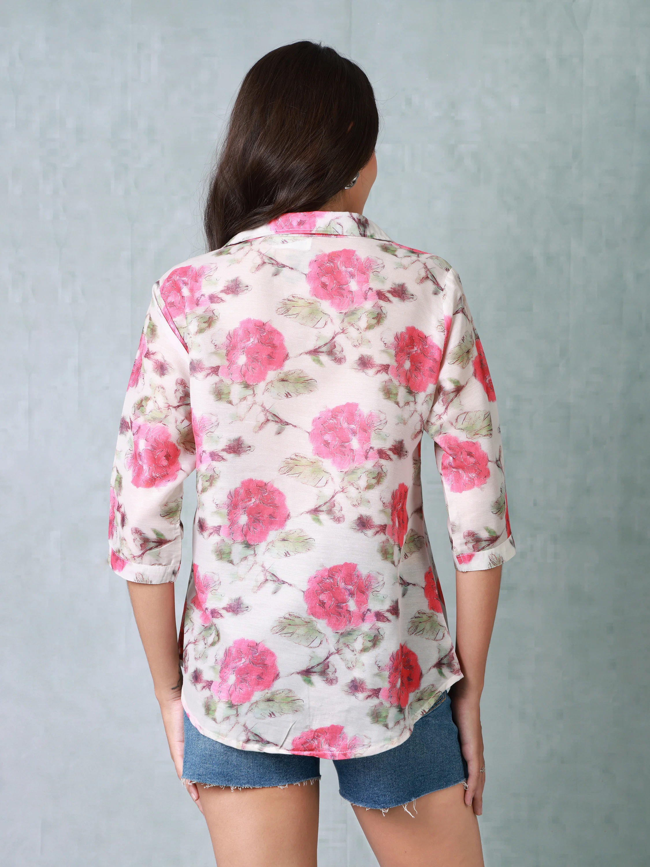 Women White Pink Floral Printed Shirt - Image 3