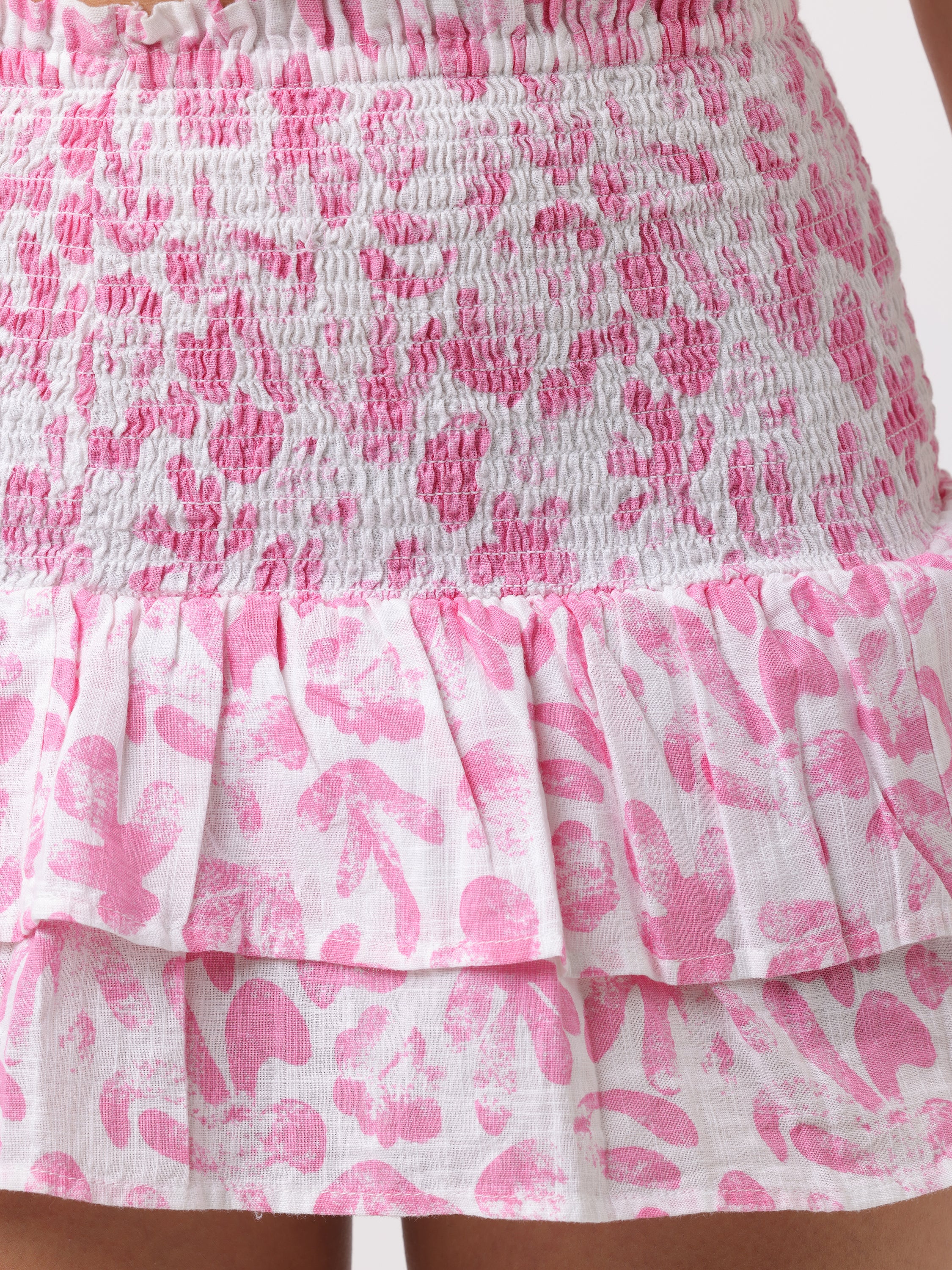 Women Pink Printed Smocked Skirt - Image 6