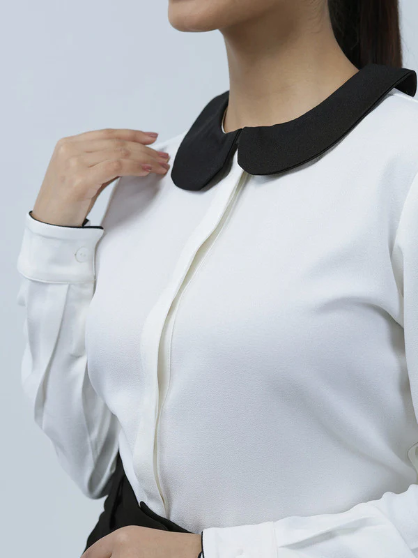 Women White Polyester Peter Pan Shirt - Image 4