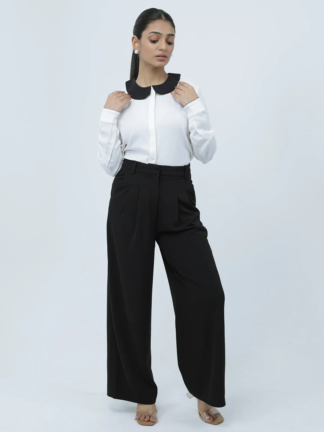 Women White Polyester Peter Pan Shirt - Image 5