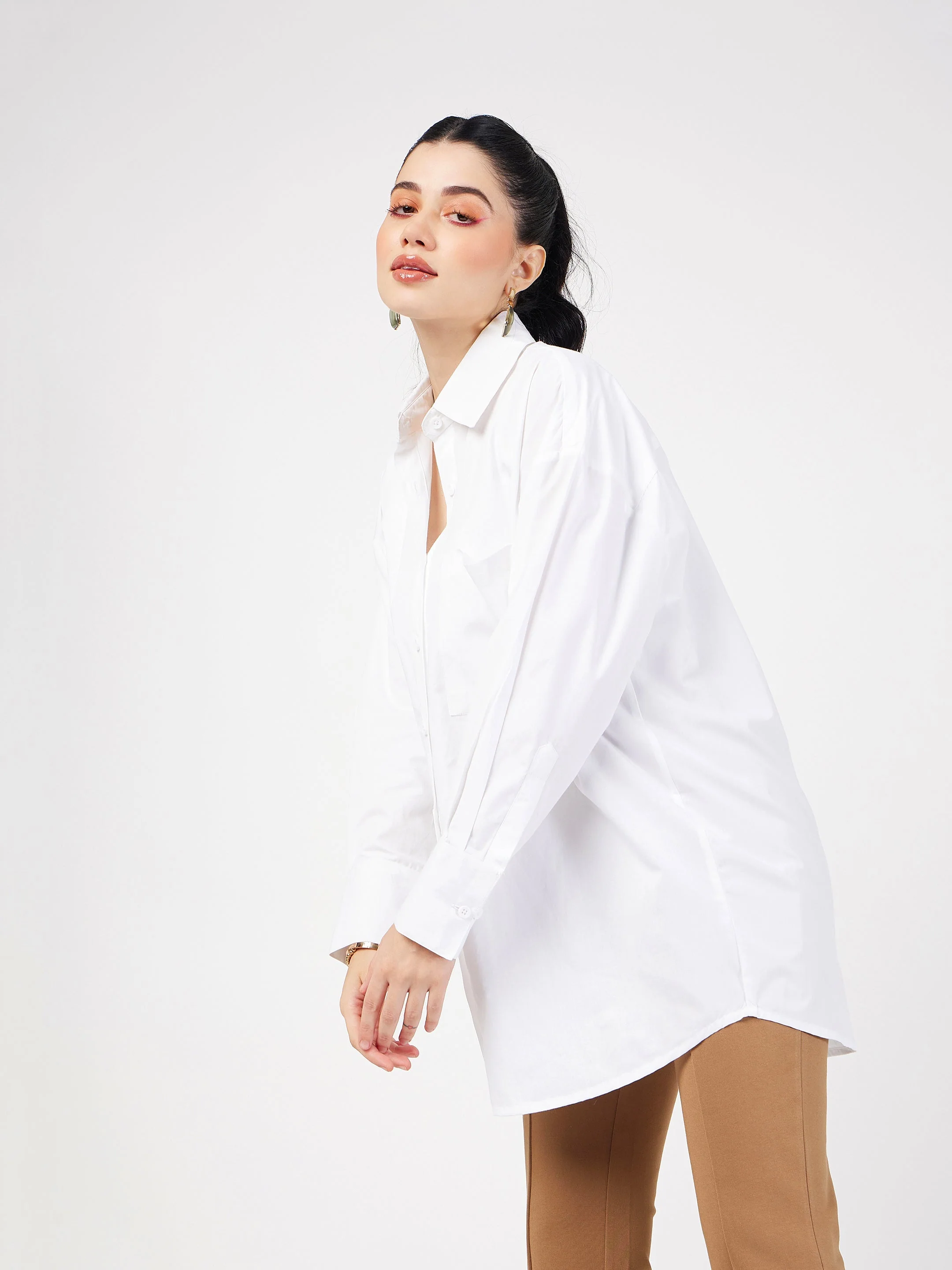 Women White Poplin Oversized Shirt - Image 3