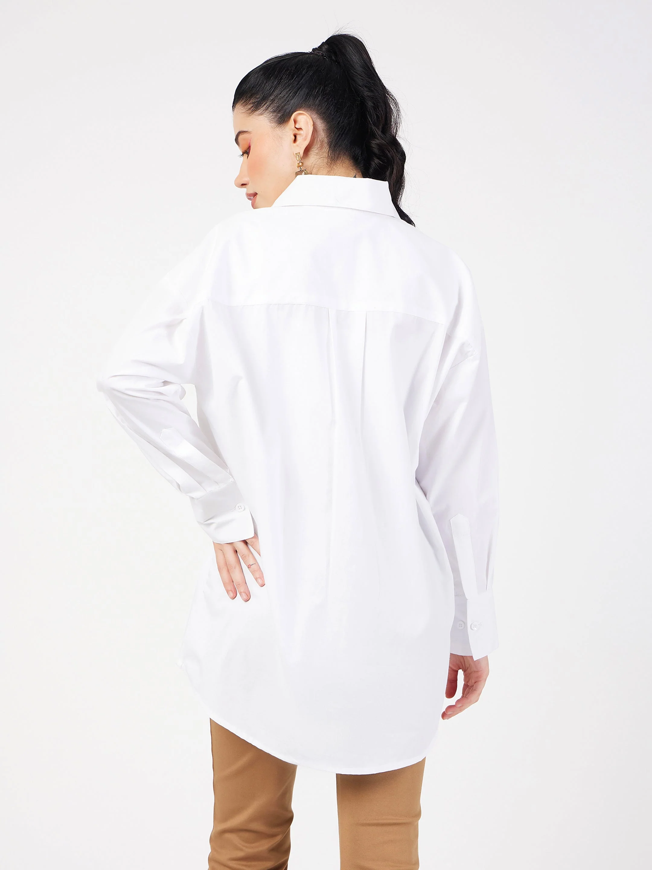 Women White Poplin Oversized Shirt - Image 5