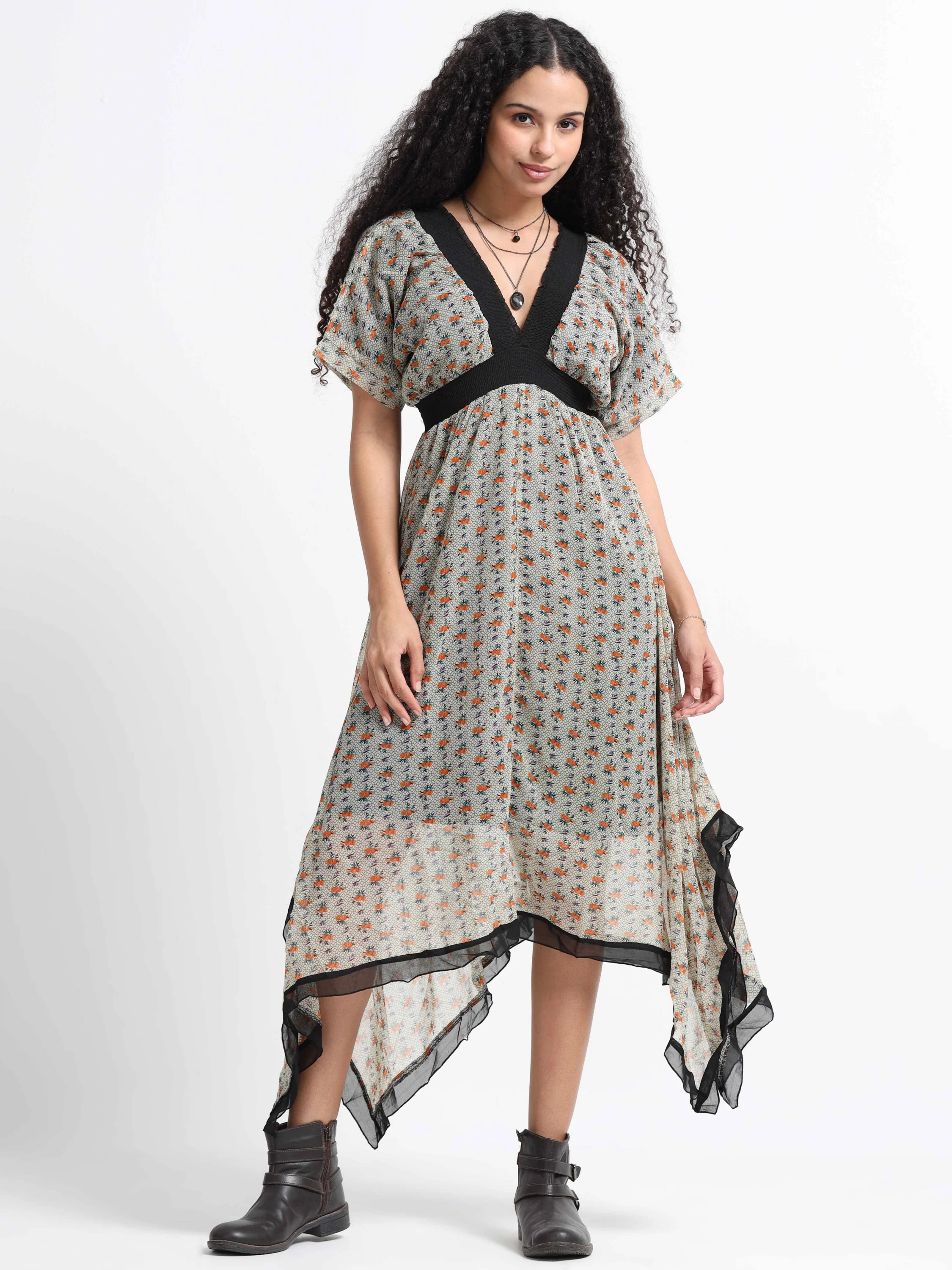 Women Printed Flared High Low Dress - Image 2